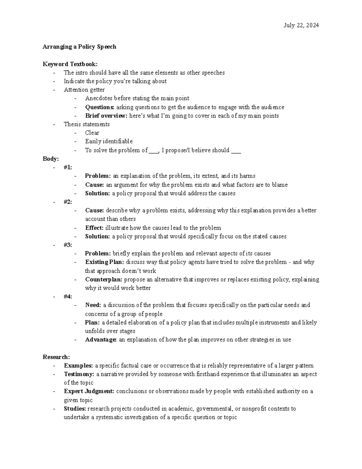 CAS 100 A Policy Speech Arrangement Guidelines and Framework - Studocu