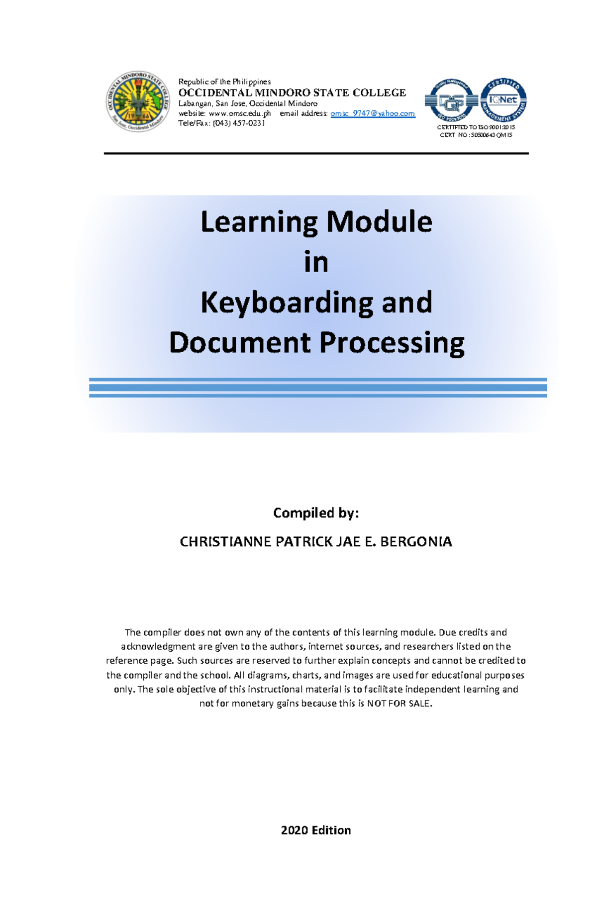 Learning Module in Keyboarding and Document Processing (QM15) - Studocu