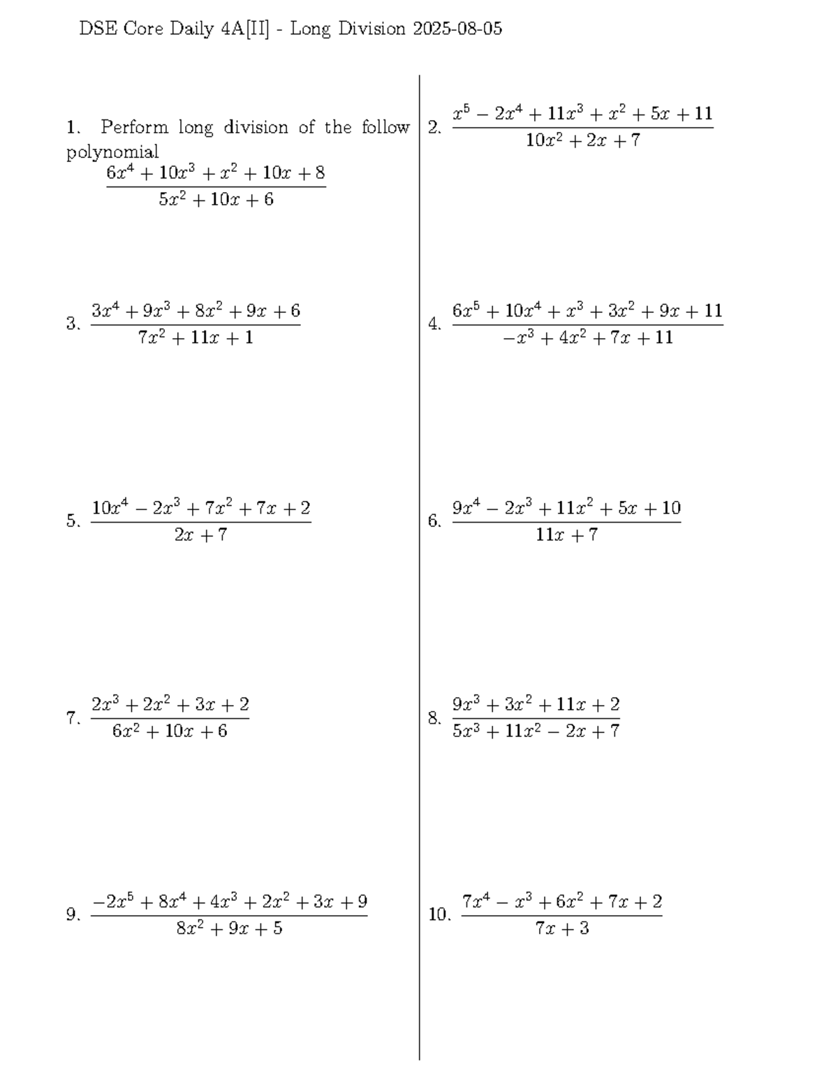 4A Core Long Division Practice Problems 20250805 - Studocu