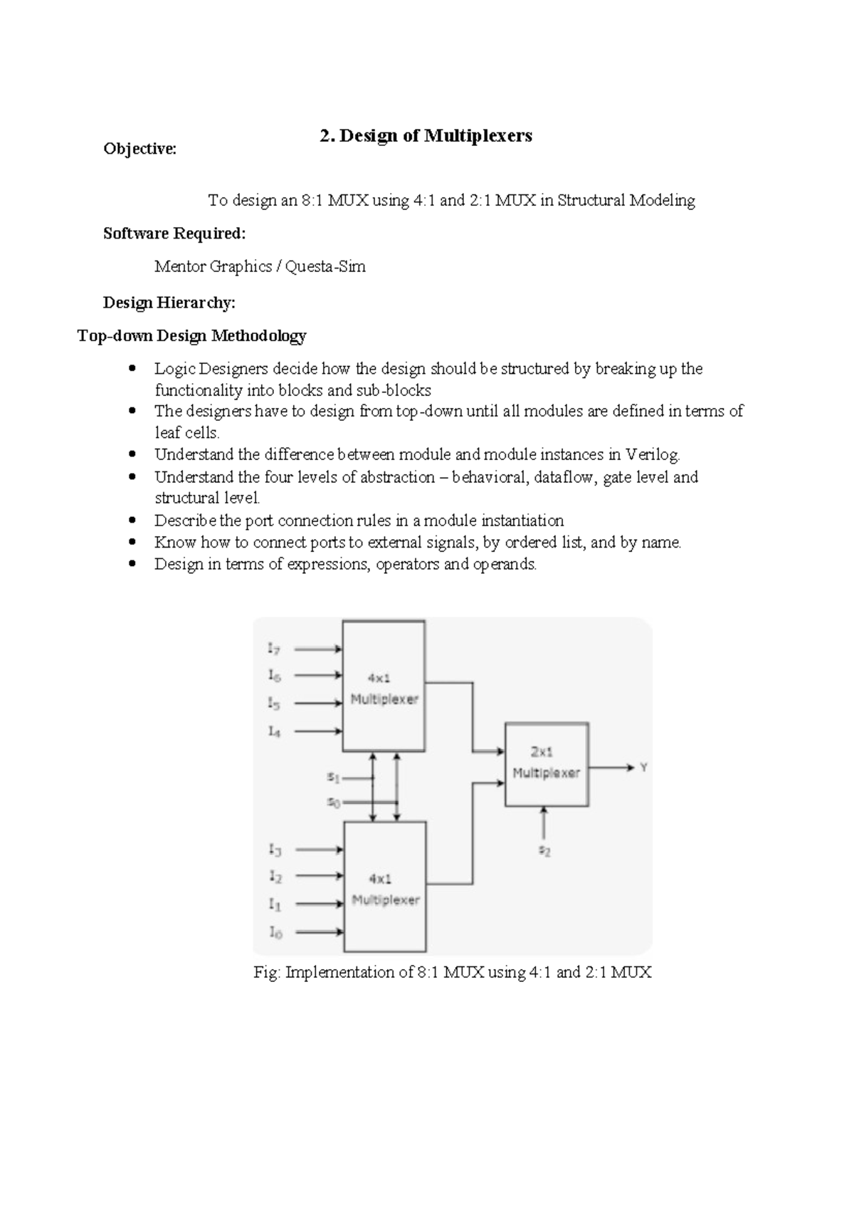2. Design of 8:1 MUX Using 4:1 and 2:1 MUX in Verilog - Studocu