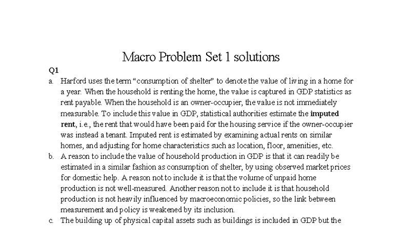 EC1101E Macro Problem Set 1 Solutions and Explanations - Studocu