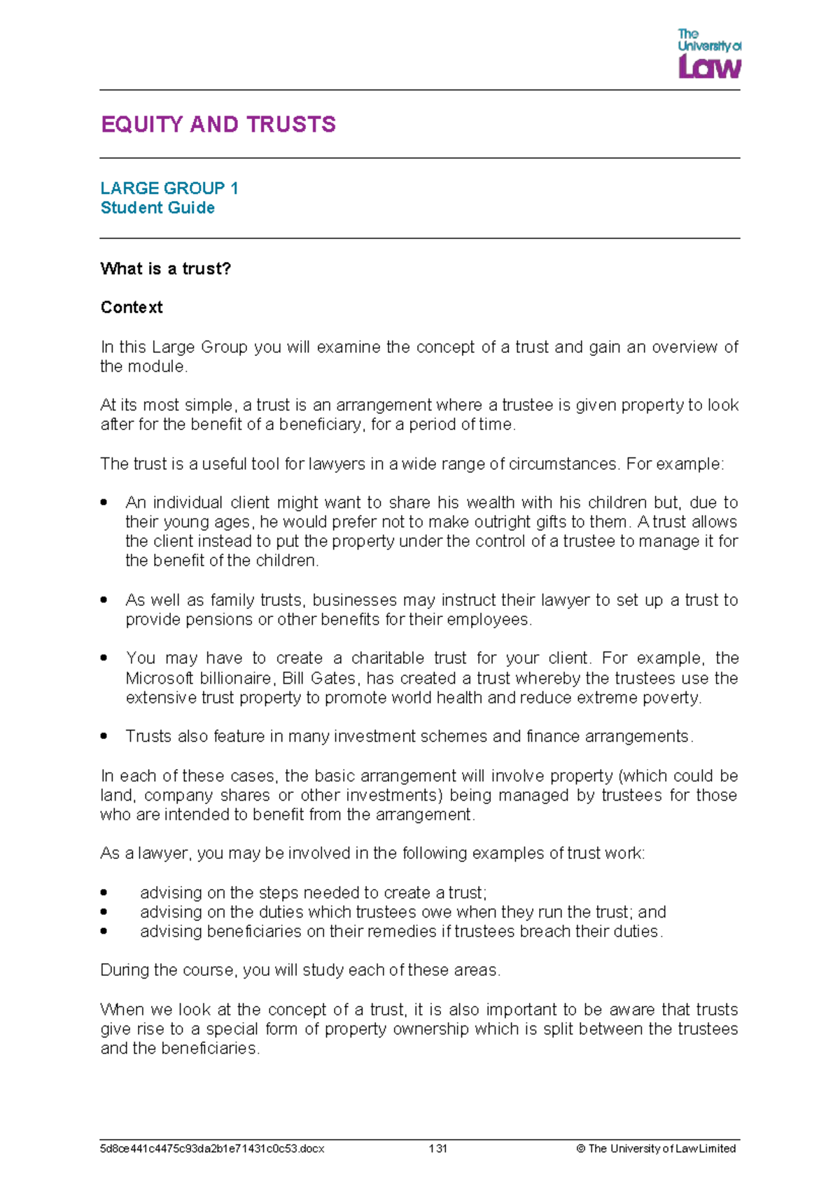 2223 eqtr lg01 ce01 student guide - EQUITY AND TRUSTS LARGE GROUP 1 ...