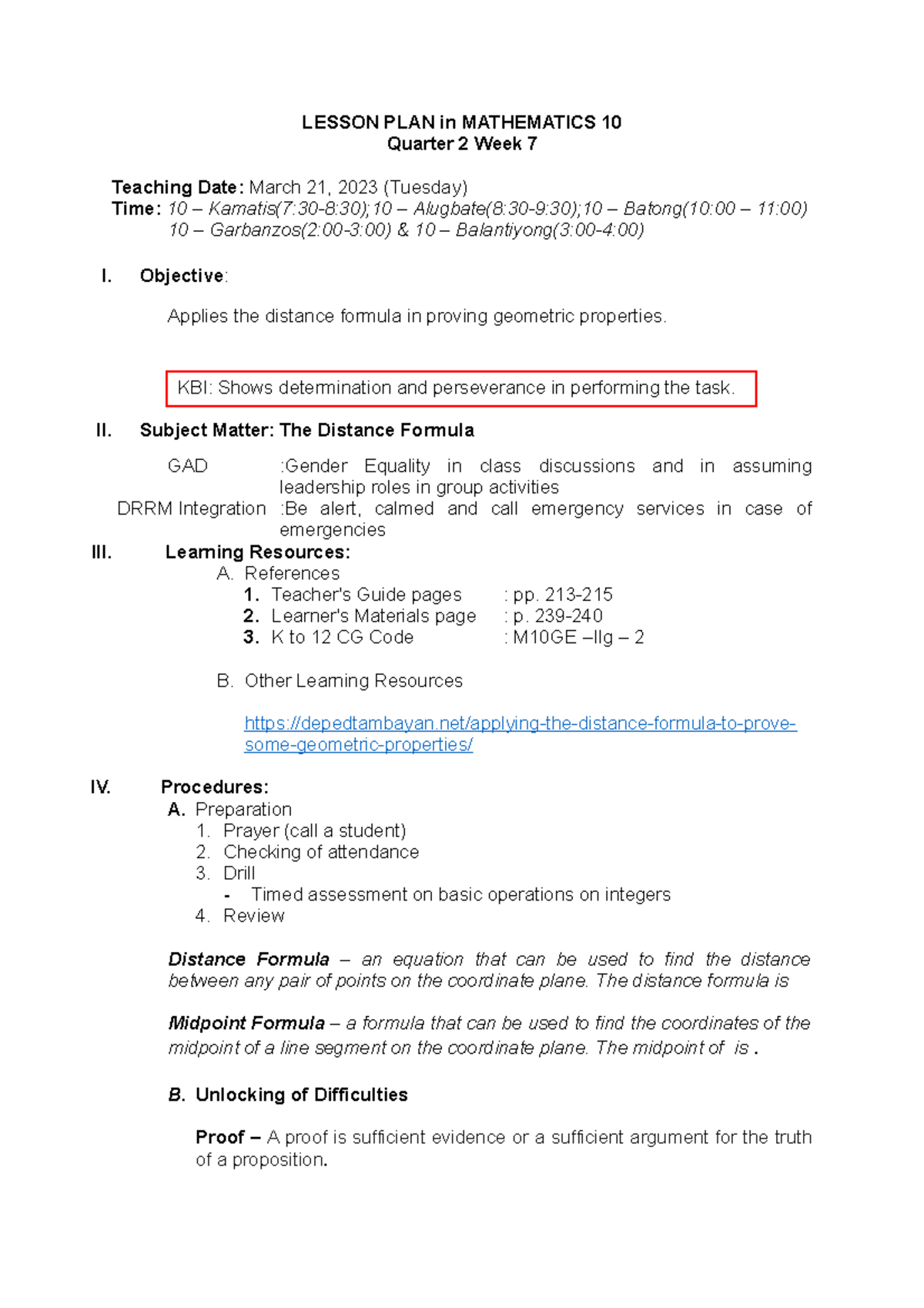 March 21 LP - informative - LESSON PLAN in MATHEMATICS 10 Quarter 2 ...
