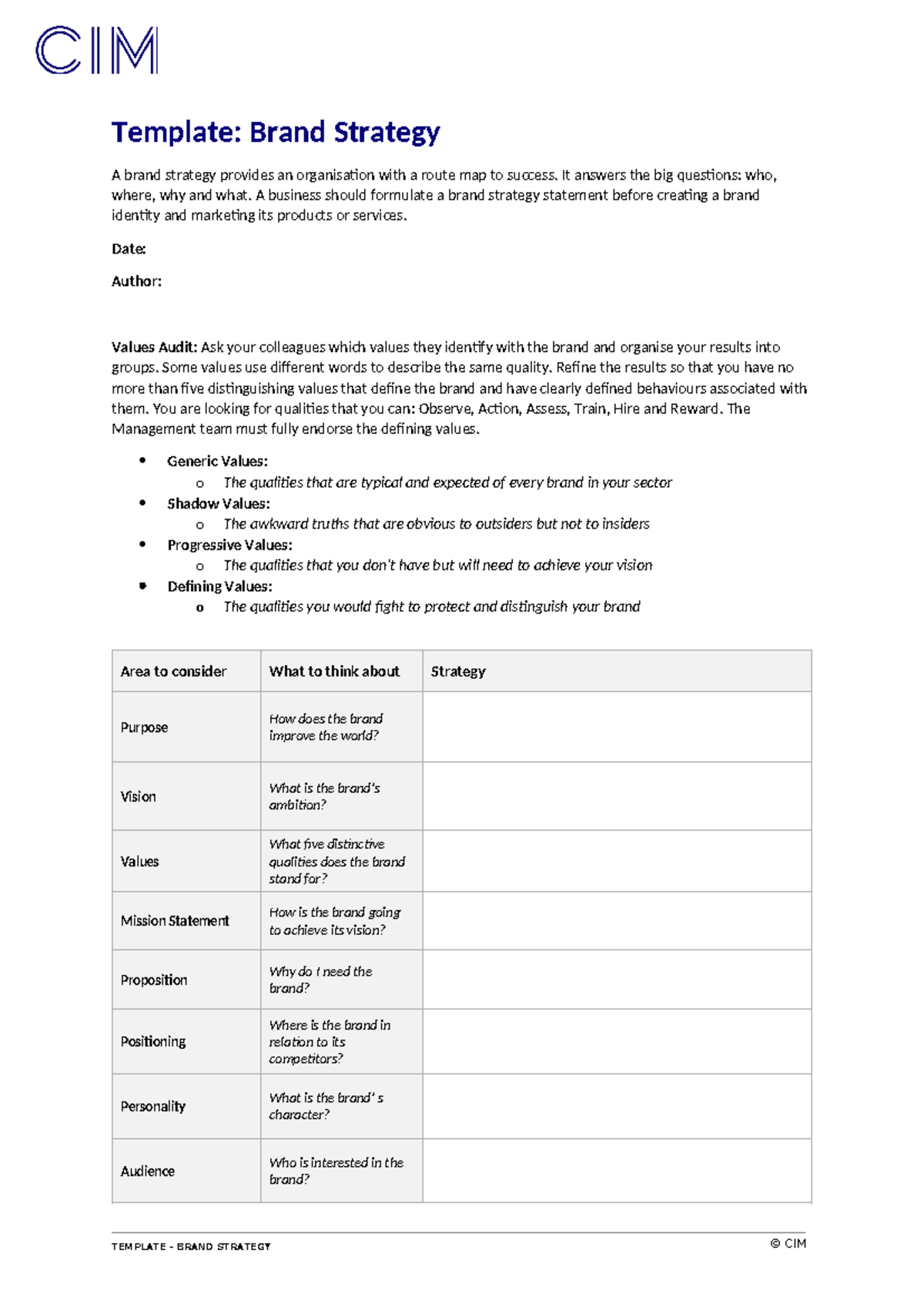 Cim-template-brand-strategy-v14-tt - Template: Brand Strategy A brand ...