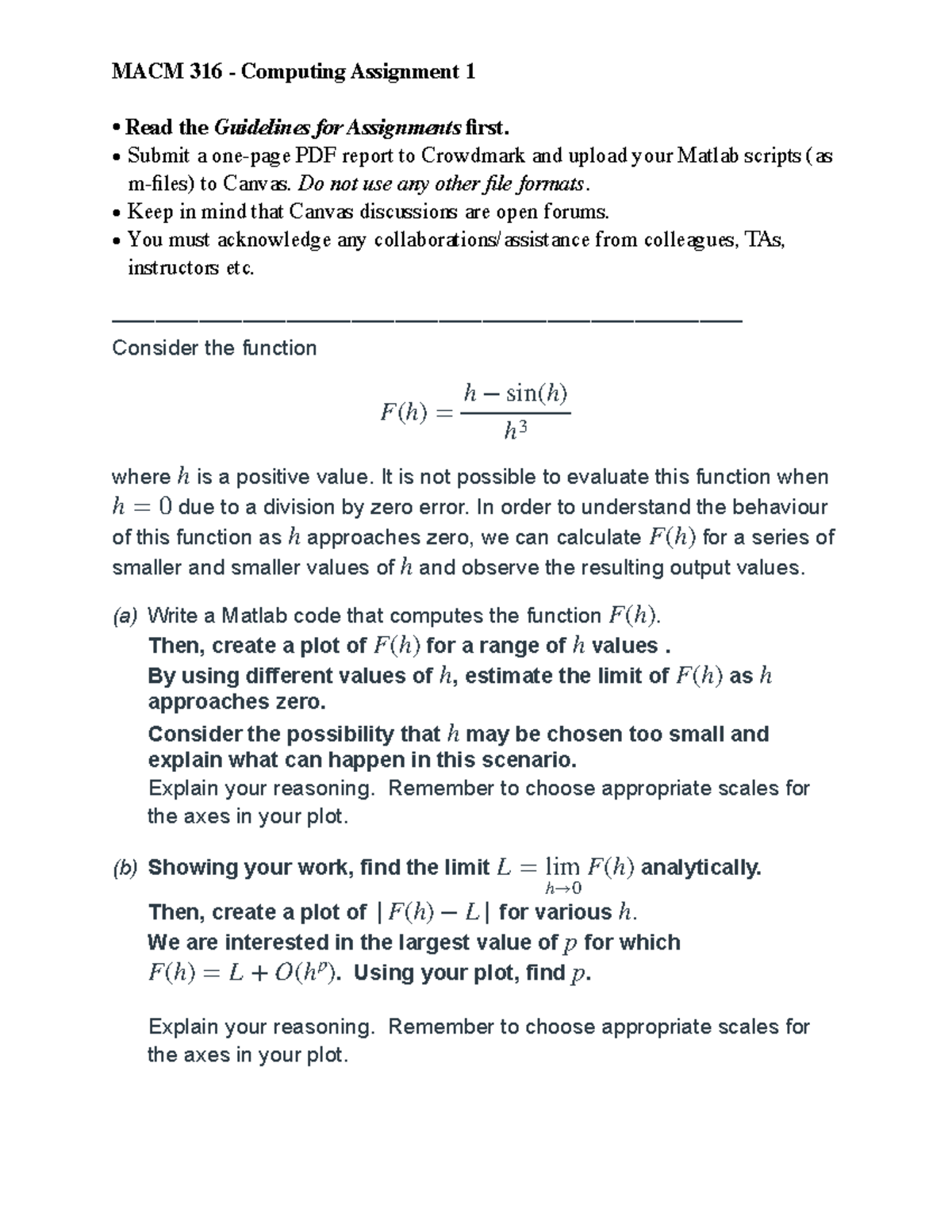 first CA for the class - MACM 316 - Computing Assignment 1 • Read the ...