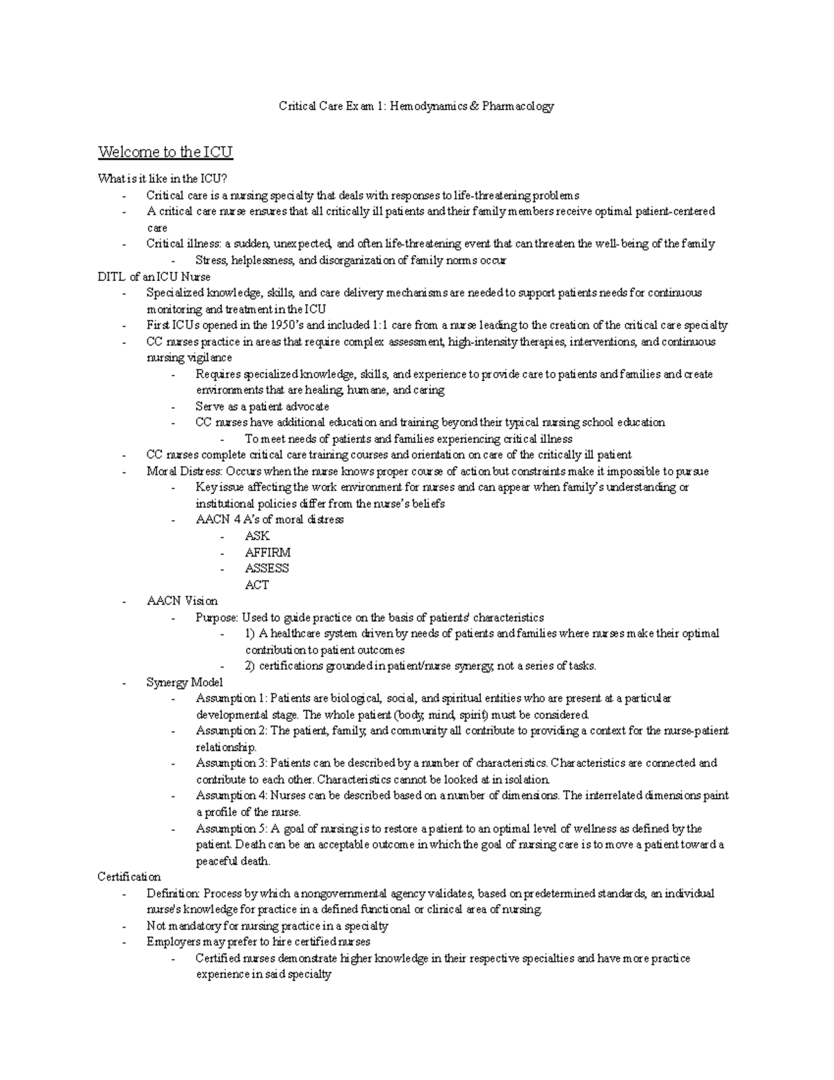 NUR 283 Critical Care Exam 1 Study Guide: Hemodynamics & Pharmacology ...