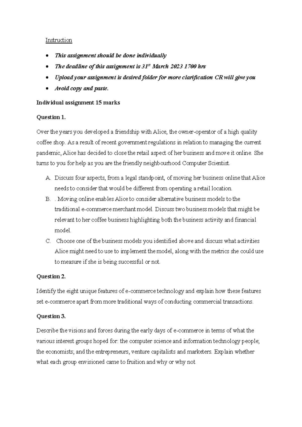 Assignemt one individual - Instruction This assignment should be done ...
