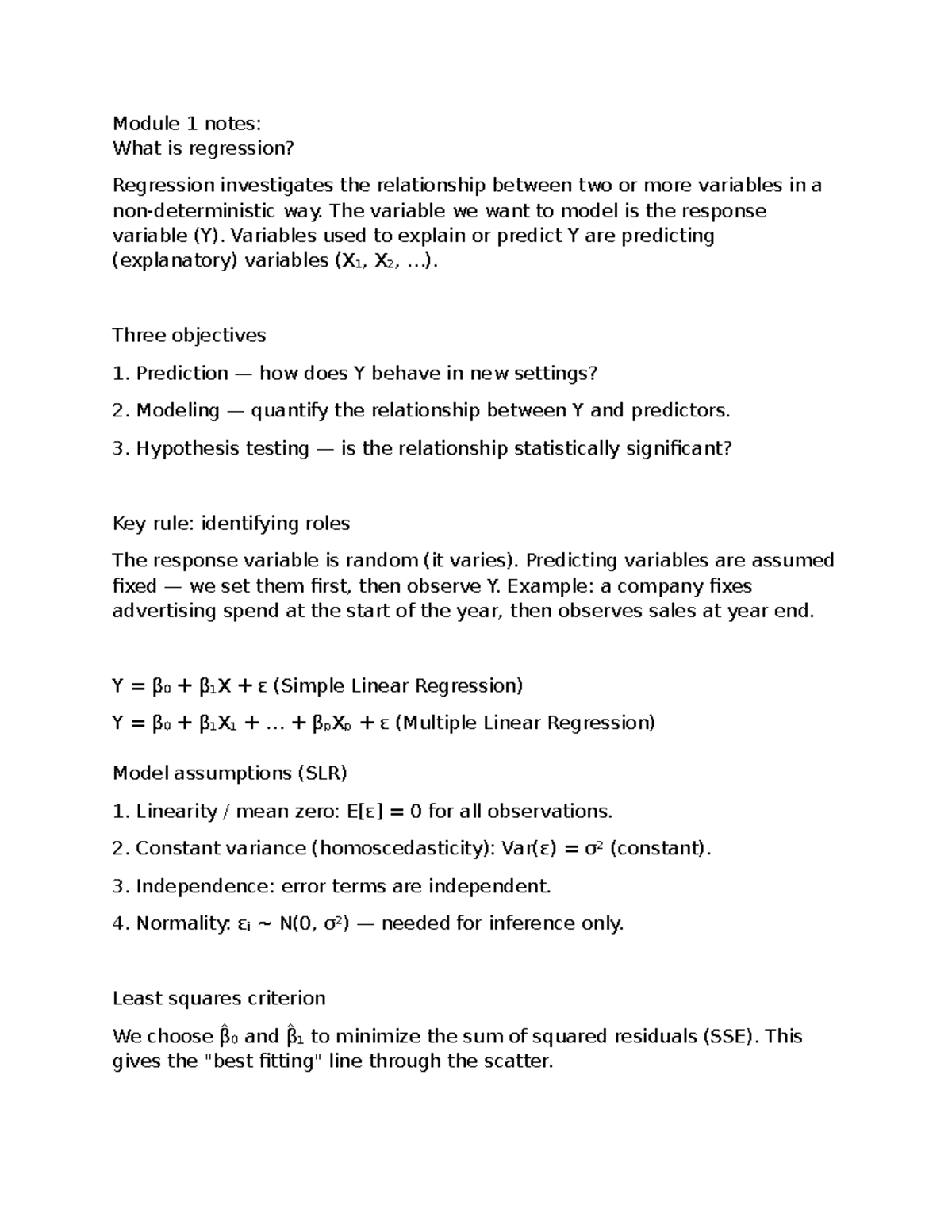 Module 1 Notes: Understanding Regression Analysis - Studocu