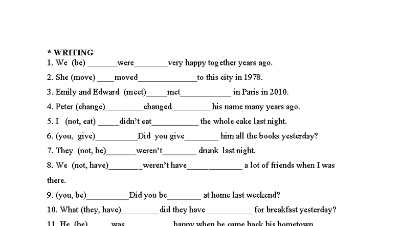 WRITING 1: Grammar Exercises and Sentence Transformations - Studocu