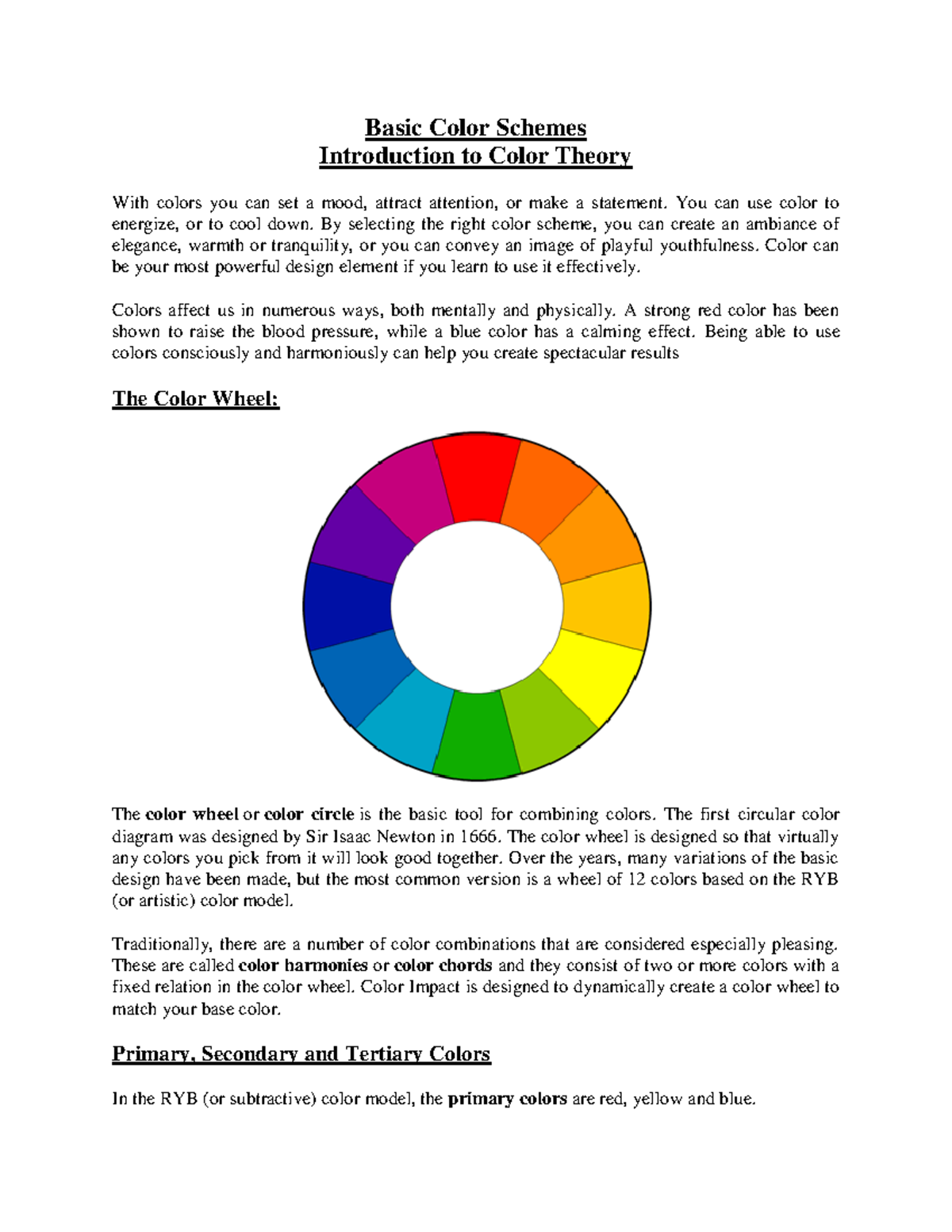 Color Theory: Understanding Basic Color Schemes and Harmonies - Studocu