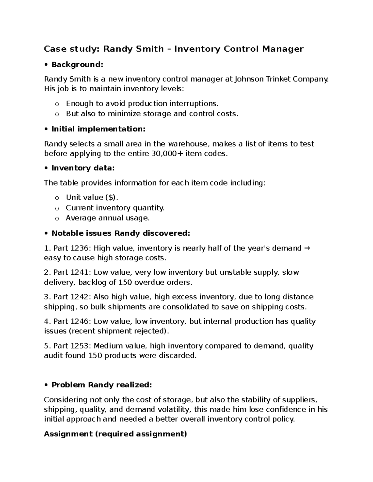 Case Study: TTHG - Randy Smith's Inventory Control Challenges - Studocu