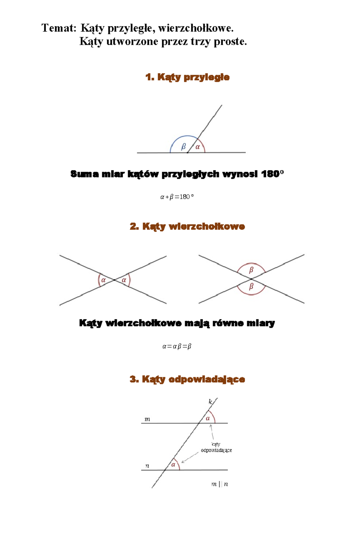 Kąty przyległe wierzchołkowe Kąty utworzone przez trzy proste - Temat