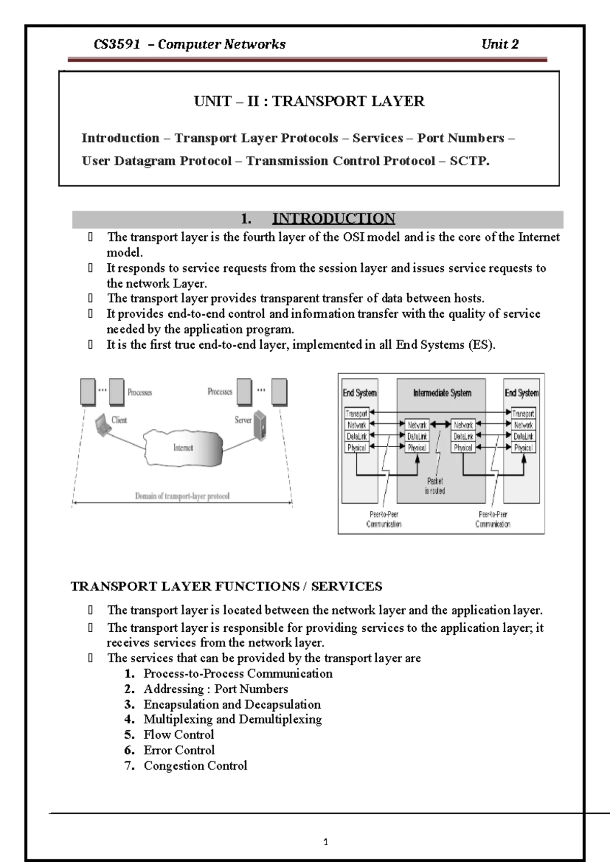 CS3591 Computer Networks Unit 3: Network Layer Services & Protocols ...
