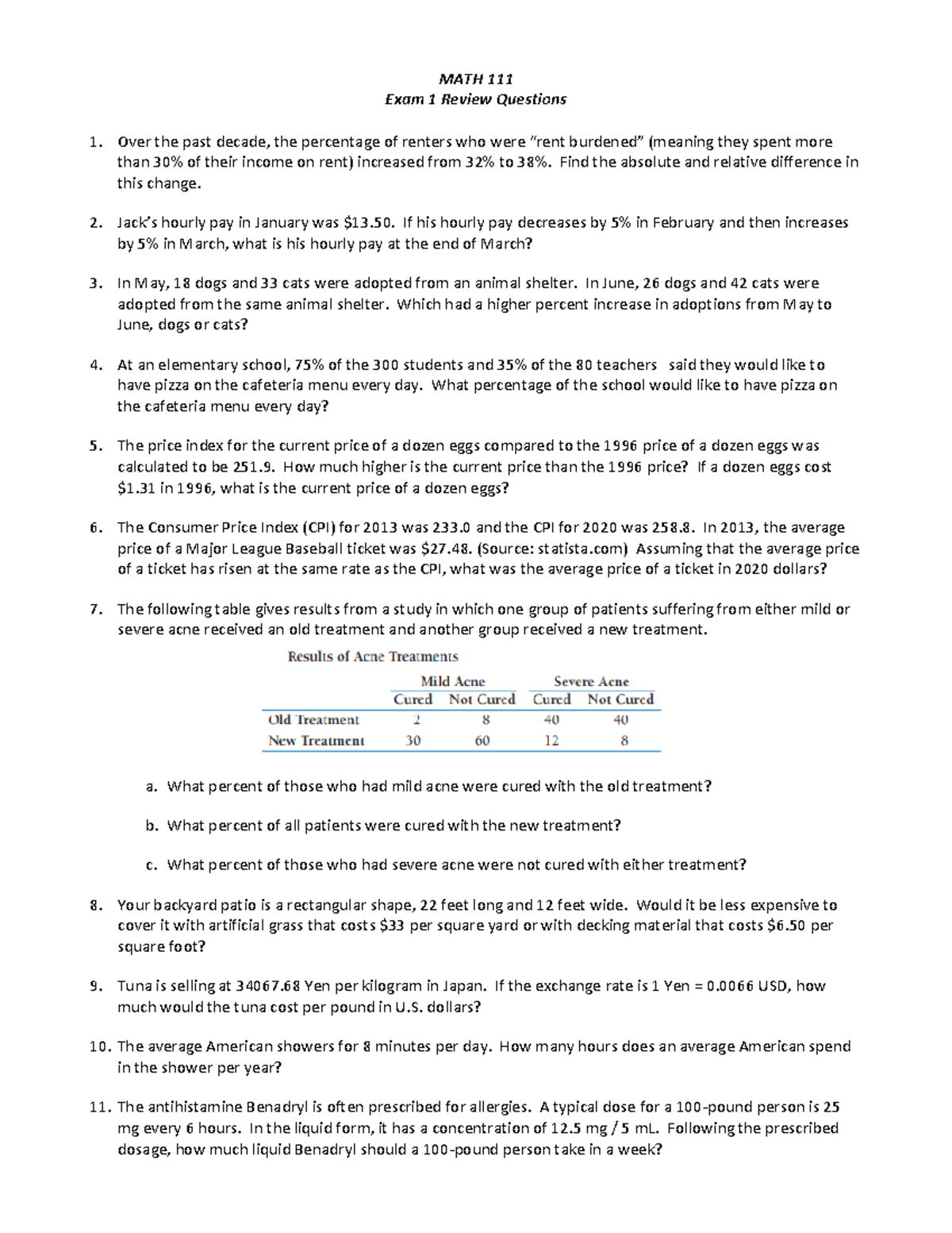 MATH 111 Exam 1 Review Questions & Solutions - Studocu
