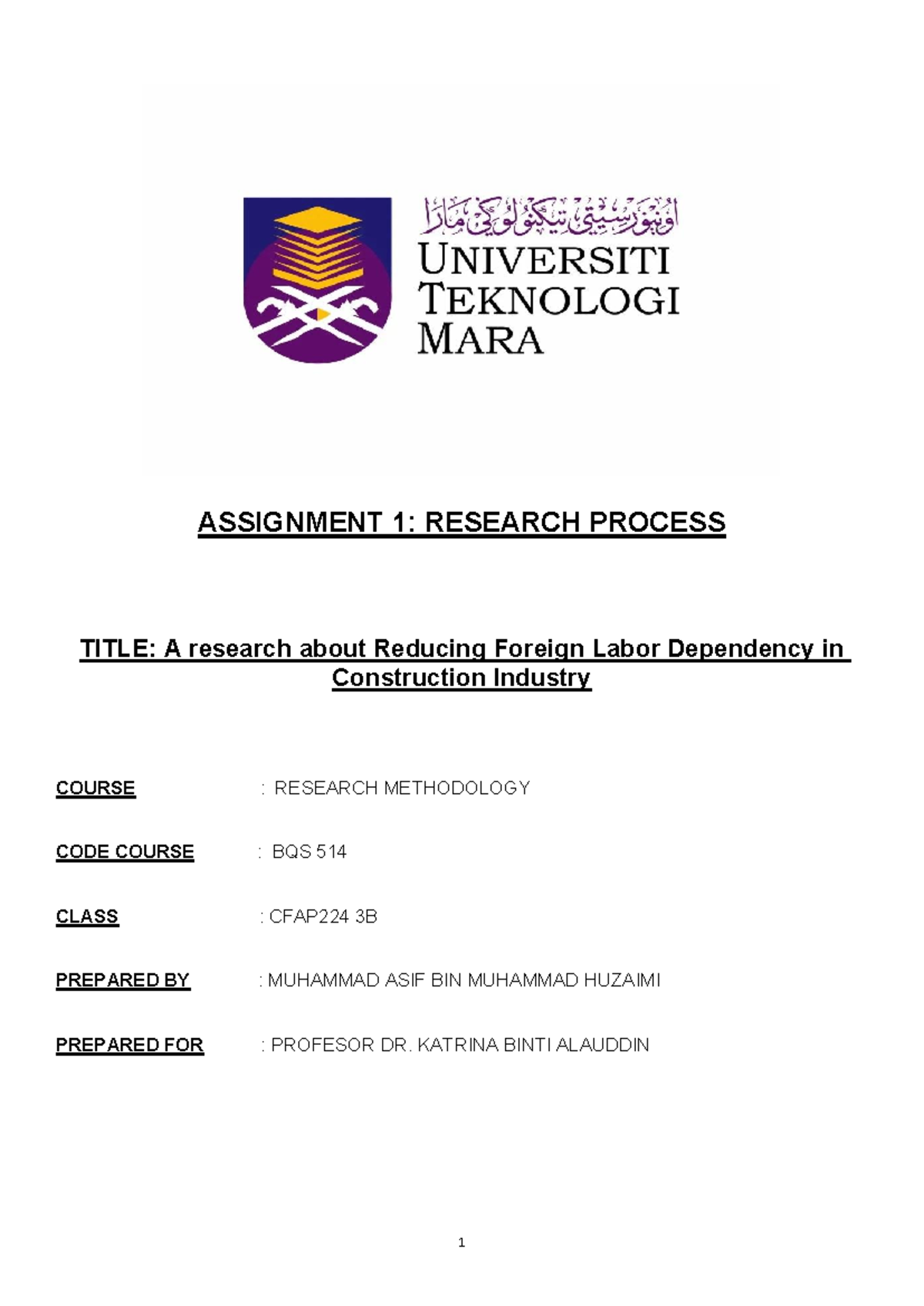Thesis Foreign Labour - ASSIGNMENT 1: RESEARCH PROCESS TITLE: A ...