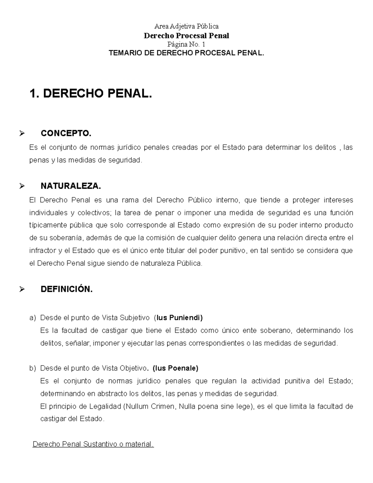 Temario Completo de Derecho Procesal Penal (DP-101) - Document Preview
