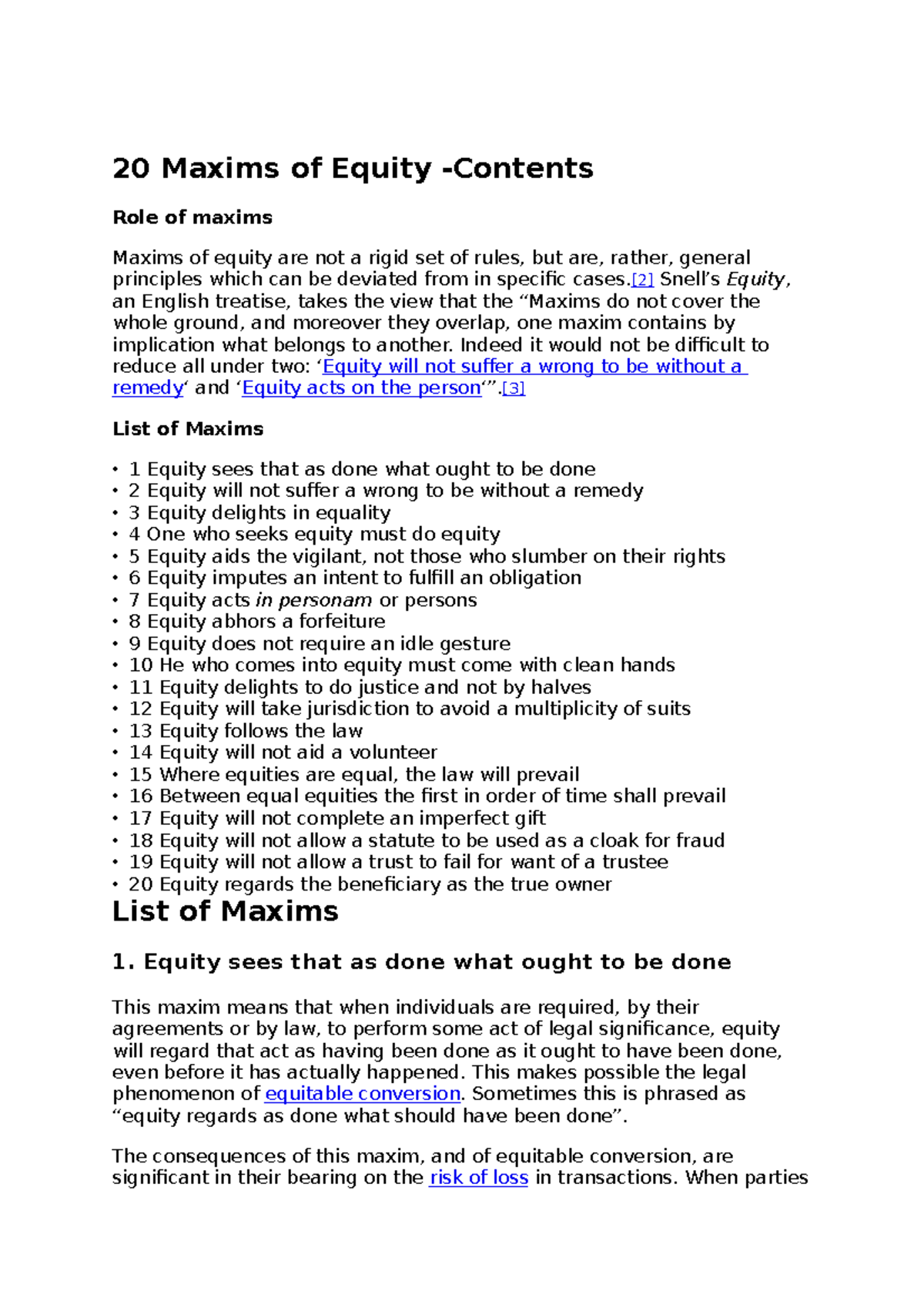 Maxims of Equity: Principles and Applications in Legal Contexts - Studocu