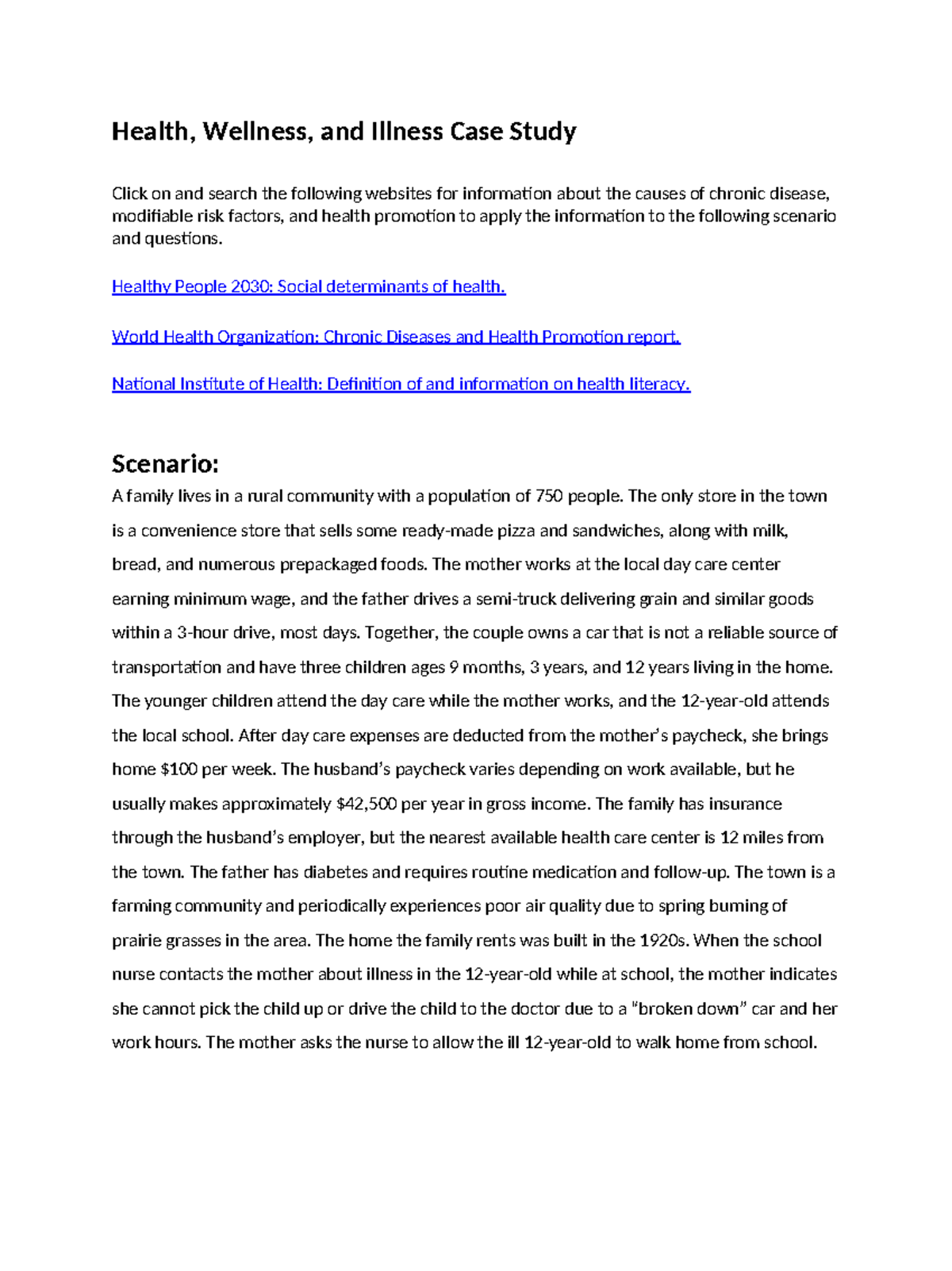 Health Promotion Case Study: Chronic Disease in Rural Families ATI ...