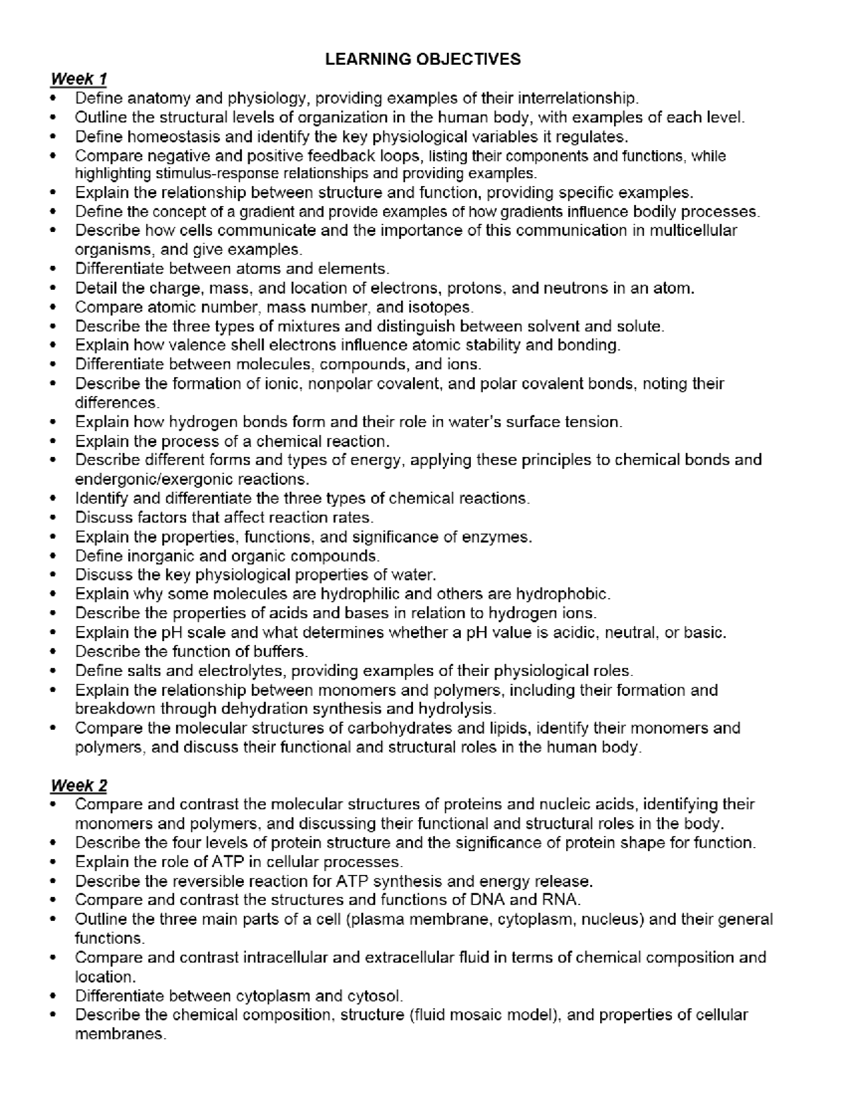 Learning Objectives for SCB203: Human Anatomy & Physiology 1 Lecture ...