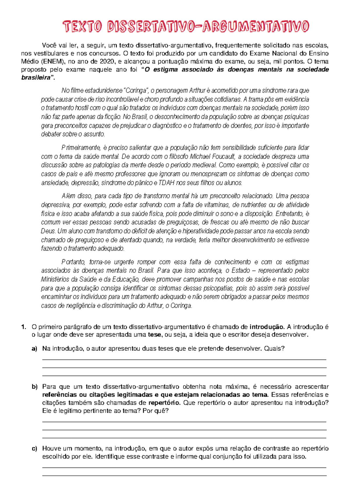 Dissertação: Análise de Texto Dissertativo-Argumentativo sobre Saúde ...