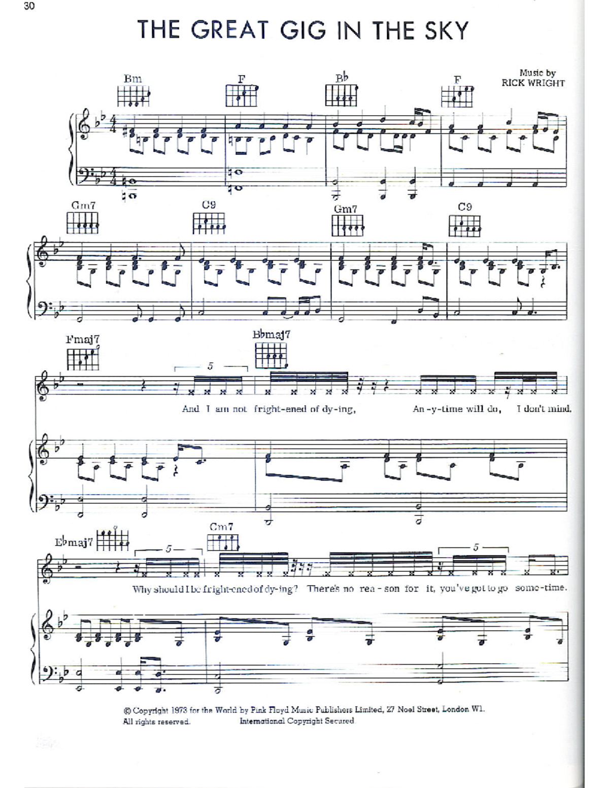 Pink Floyd - The Great Gig in the Sky - Sheet Music CC - Studocu