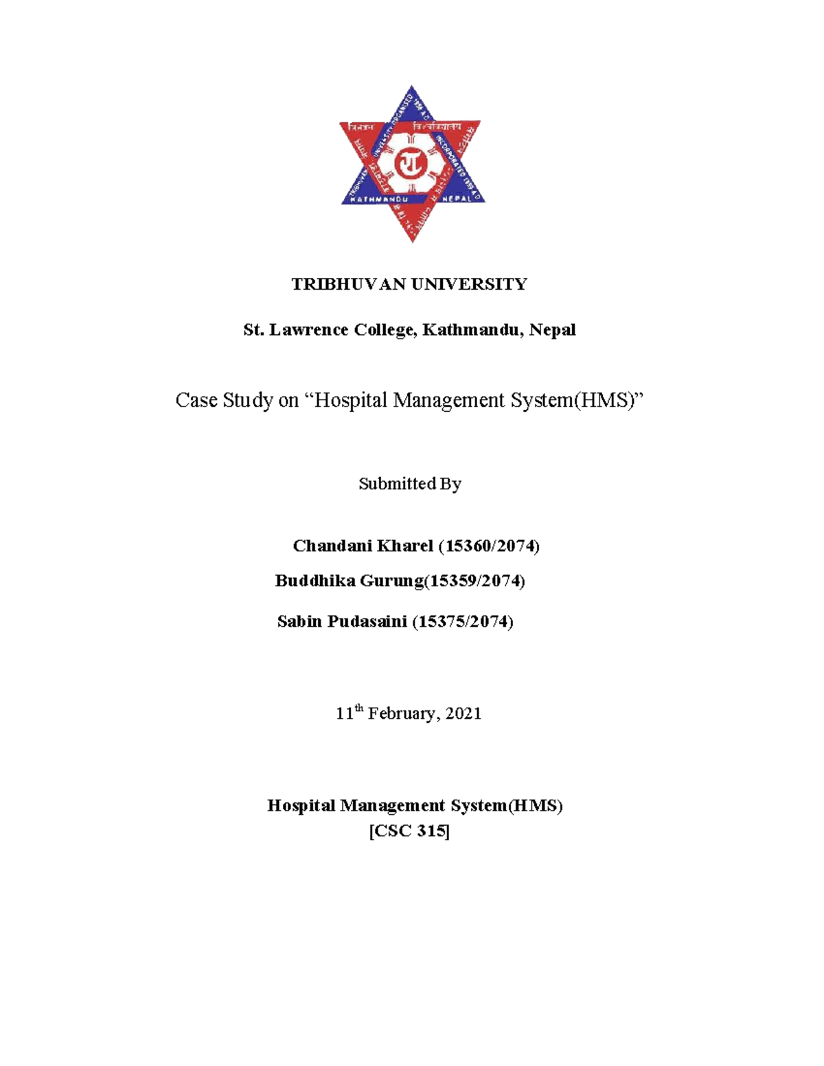 TRIBHUVAN UNIVERSITY Case Study on Hospital Management System (HMS ...