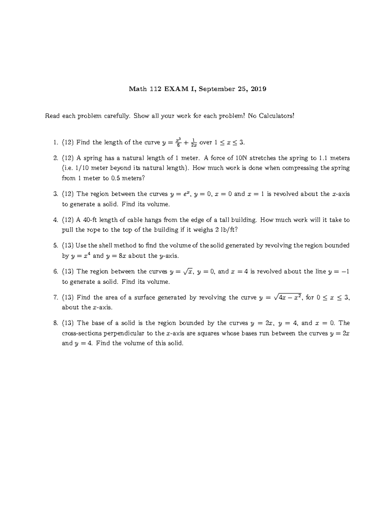 Math 112 Exam I Review Guide - Key Problems and Solutions - Studocu