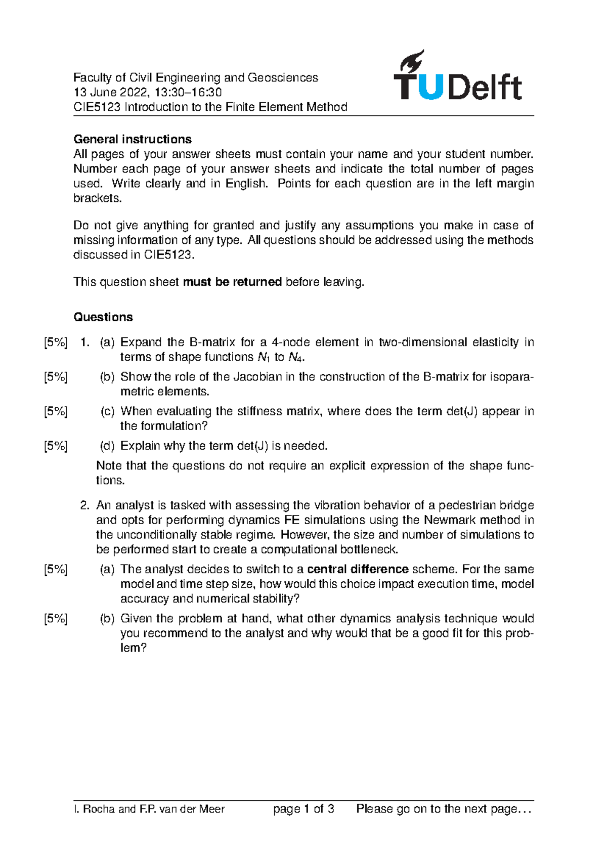 CIE5123: Final Exam Questions for Introduction to FEM (22-Jun-2022 ...