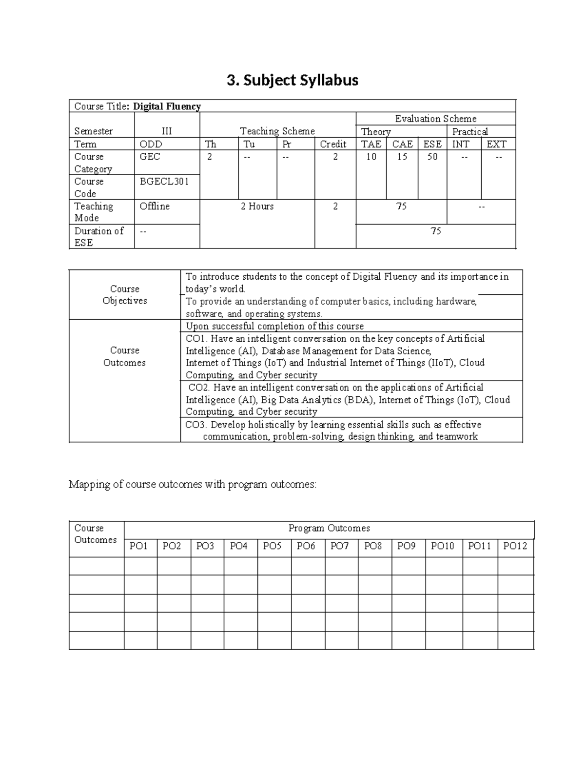 3rd Sem BGECL301 Digital Fluency Syllabus Overview - Studocu