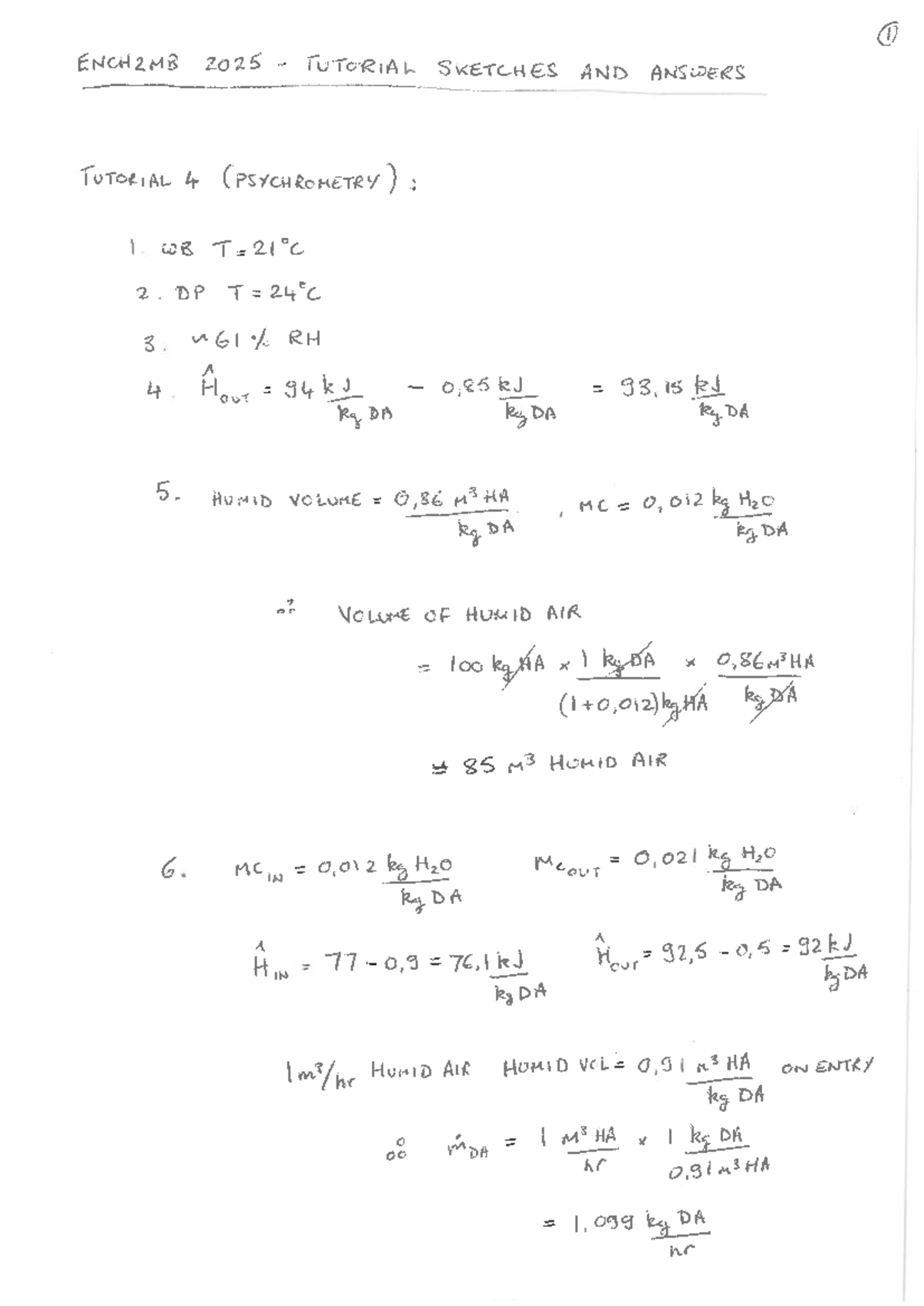ENCH2MB 2025 TUTORIALS 4-8 SKETCHES & FINAL ANSWERS (PSYCHROMETRY ...