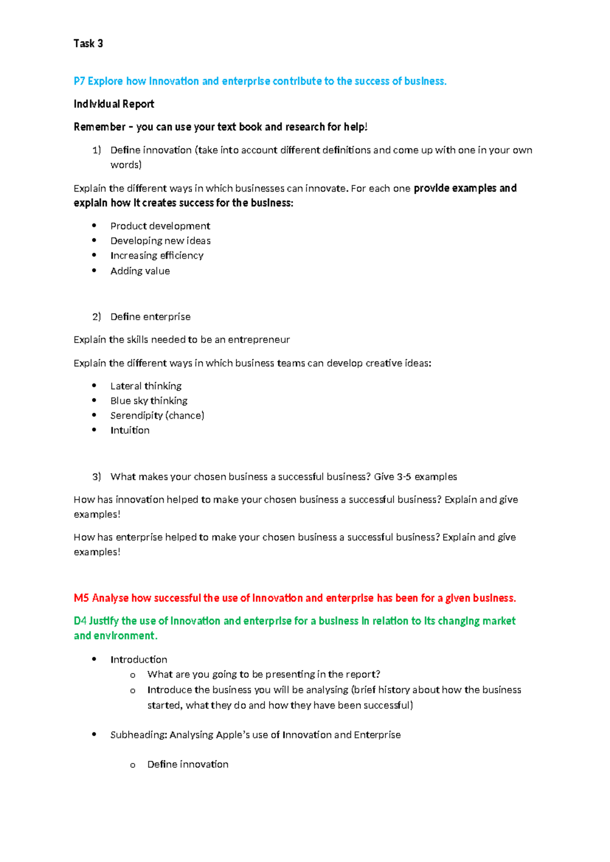 Innovation and Enterprise Analysis for P7, M5, D4: A Case Study on ...