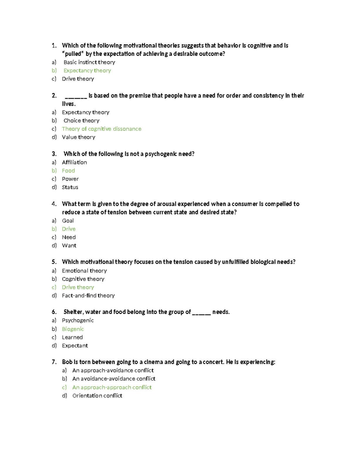 Consumer Behaviour Test: Motivational Theories & Concepts - Studocu
