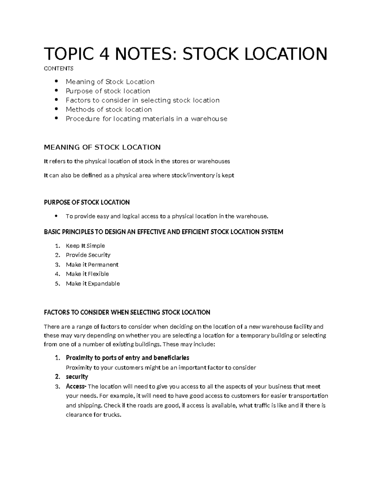 Topic 4 Stock Location LEC: Key Notes & Strategies for Optimization ...