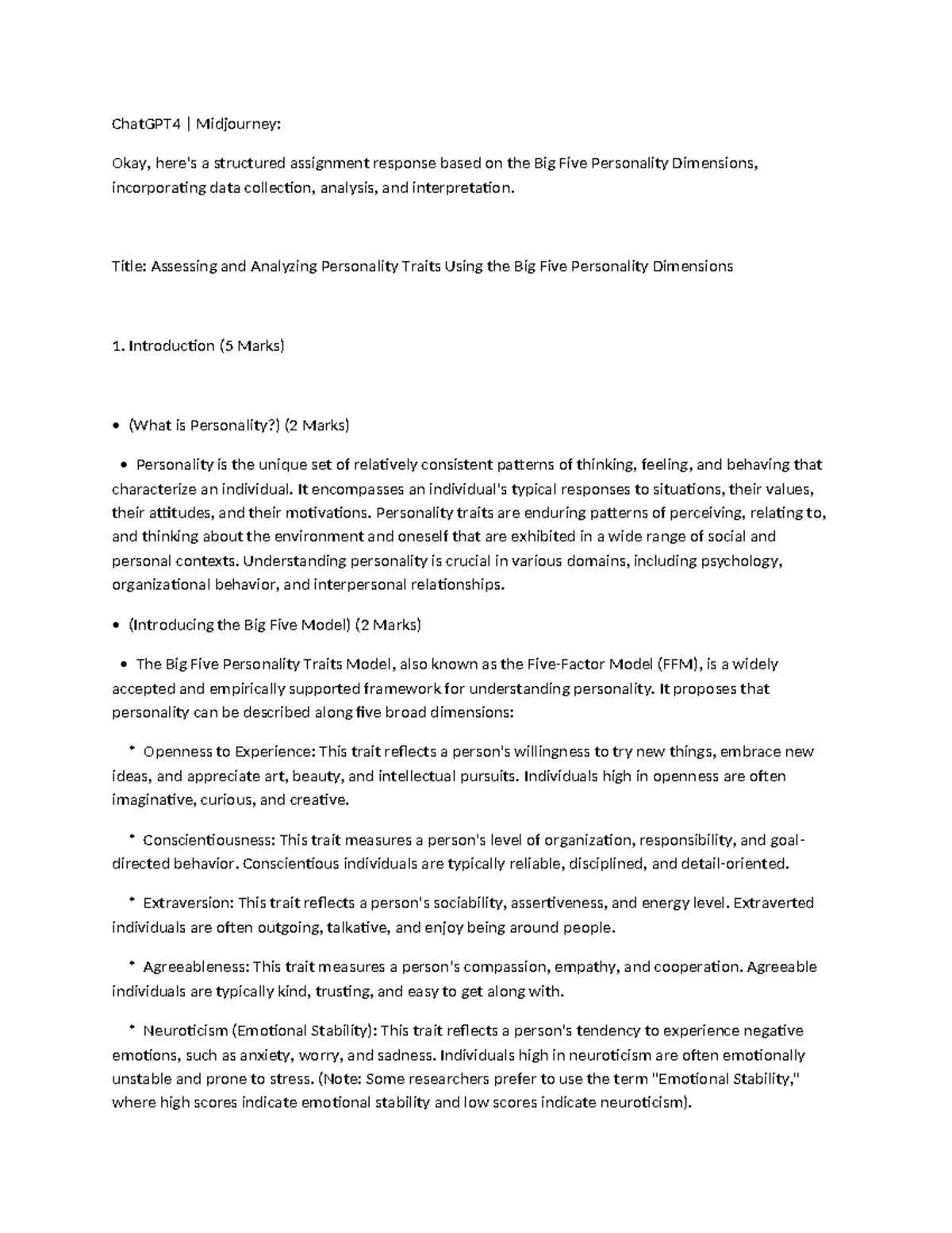 Assessing Personality Traits: Big Five Dimensions Analysis (ChatGPT4 ...