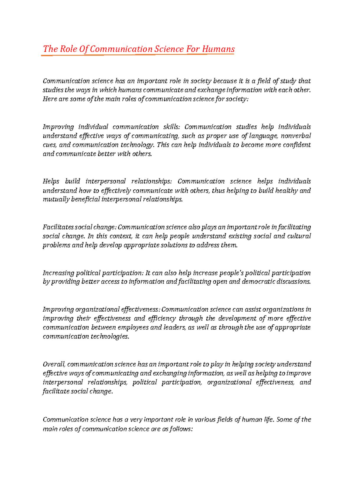 The Impact of Communication Science on Society and Human Interaction ...