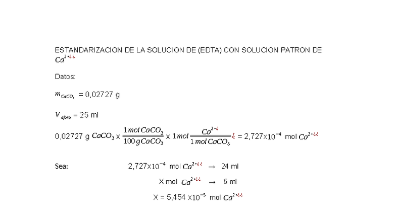 Cálculos de la Práctica #9: Estandarización de EDTA y Dureza del Agua