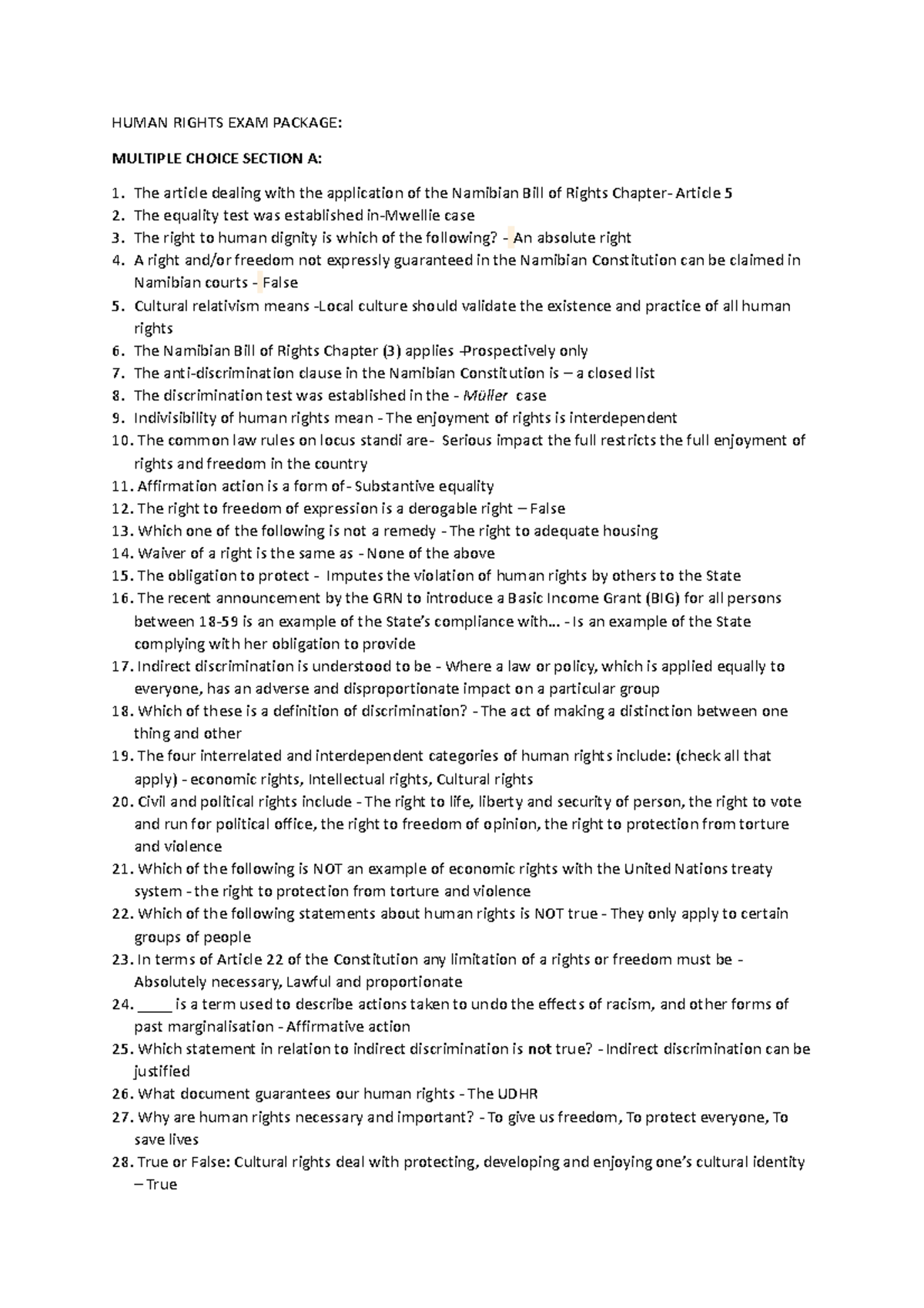 Human Rights Law Exam Review Package (HR101) - Studocu