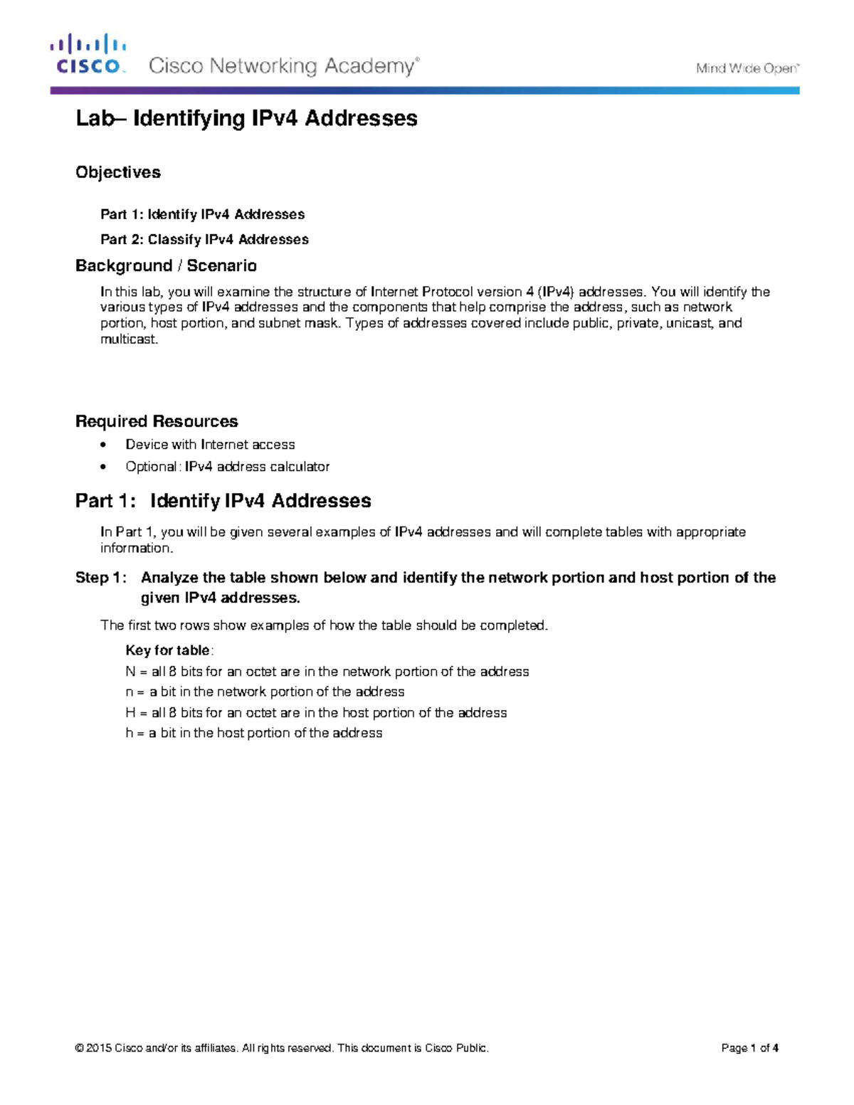Lab 1.2: Identifying and Classifying IPv4 Addresses - Studocu