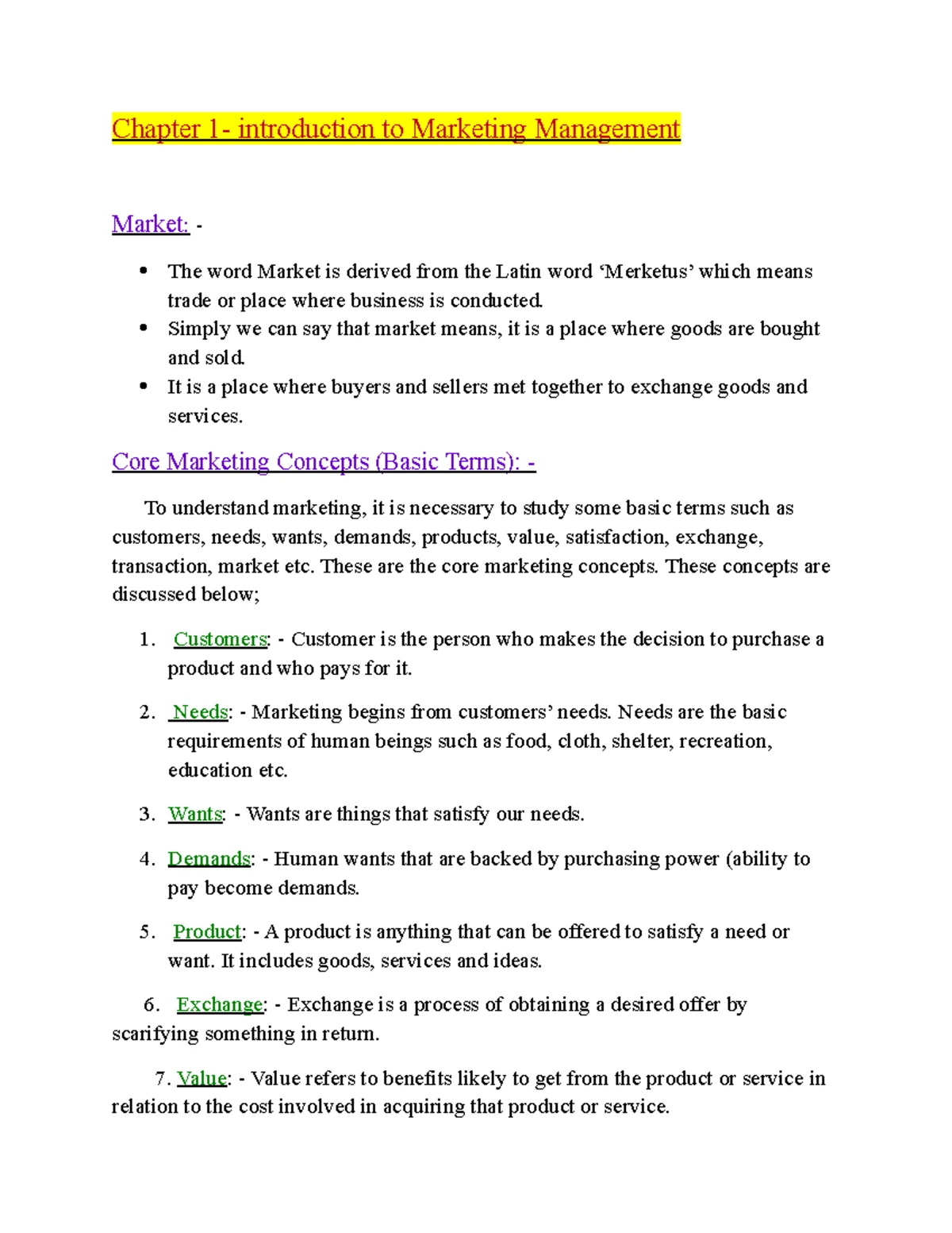 Marketing Management Short Notes (COMMERCE) - 4th Sem Overview - Studocu