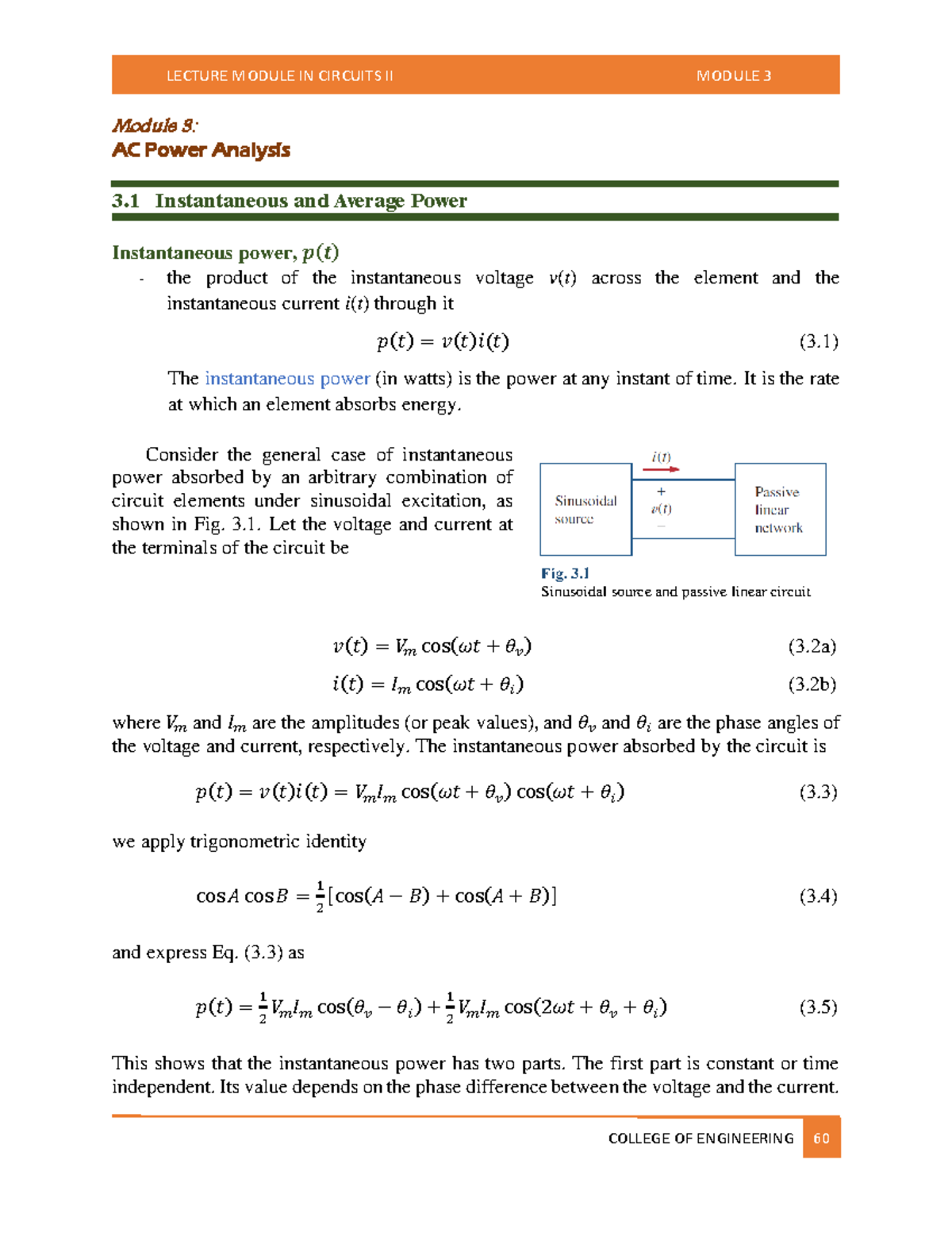 ECE 425 - Electrical Circuits 2 - Module 3: AC Power Analysis - Studocu