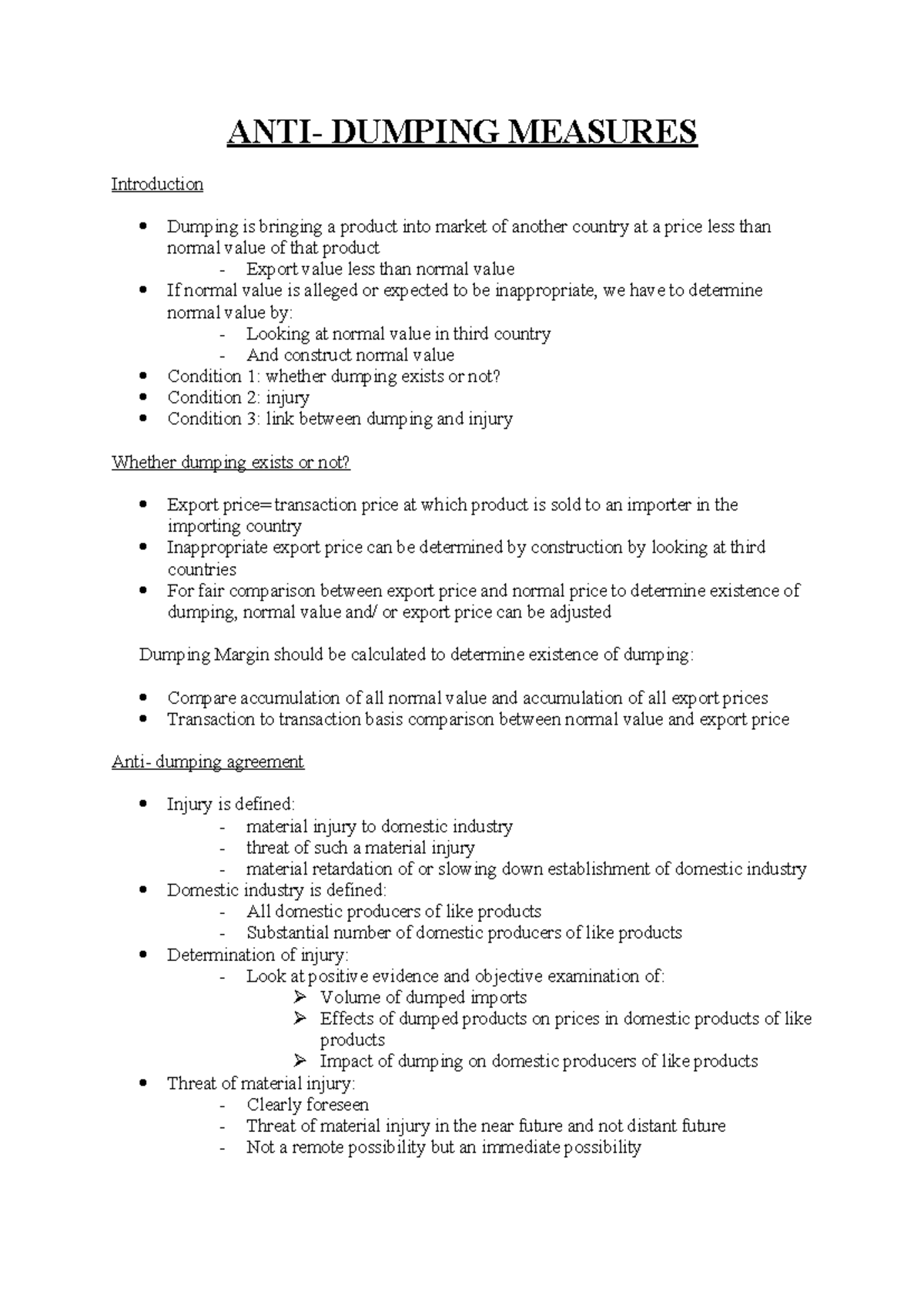 Anti-Dumping and SCM Measures: A Comprehensive Analysis - Studocu