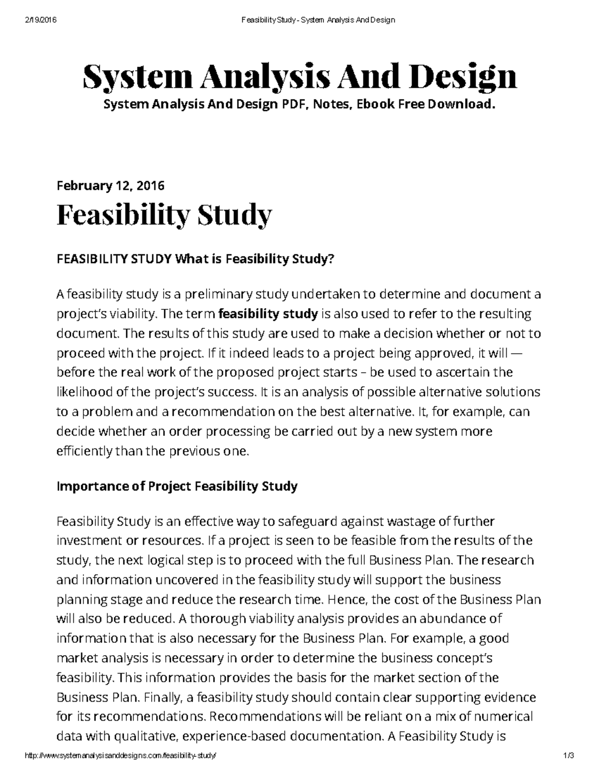 Feasibility Study Proposal for System Analysis and Design (SAD) - Studocu