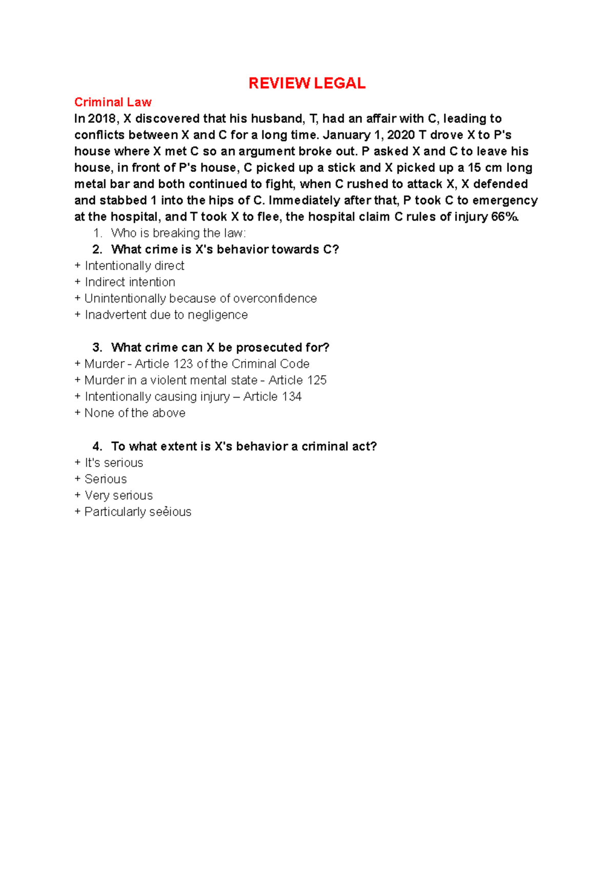 REVIEW LEGAL Criminal Law Case Study: X vs. C (2020) - Studocu