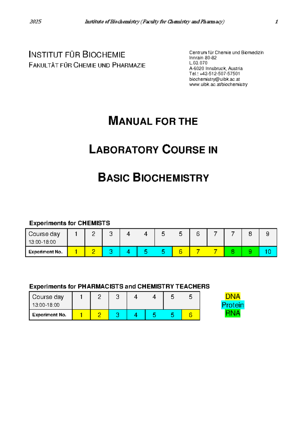 2025 Basic Biochemistry Course Manual: Laboratory Experiments Guide ...