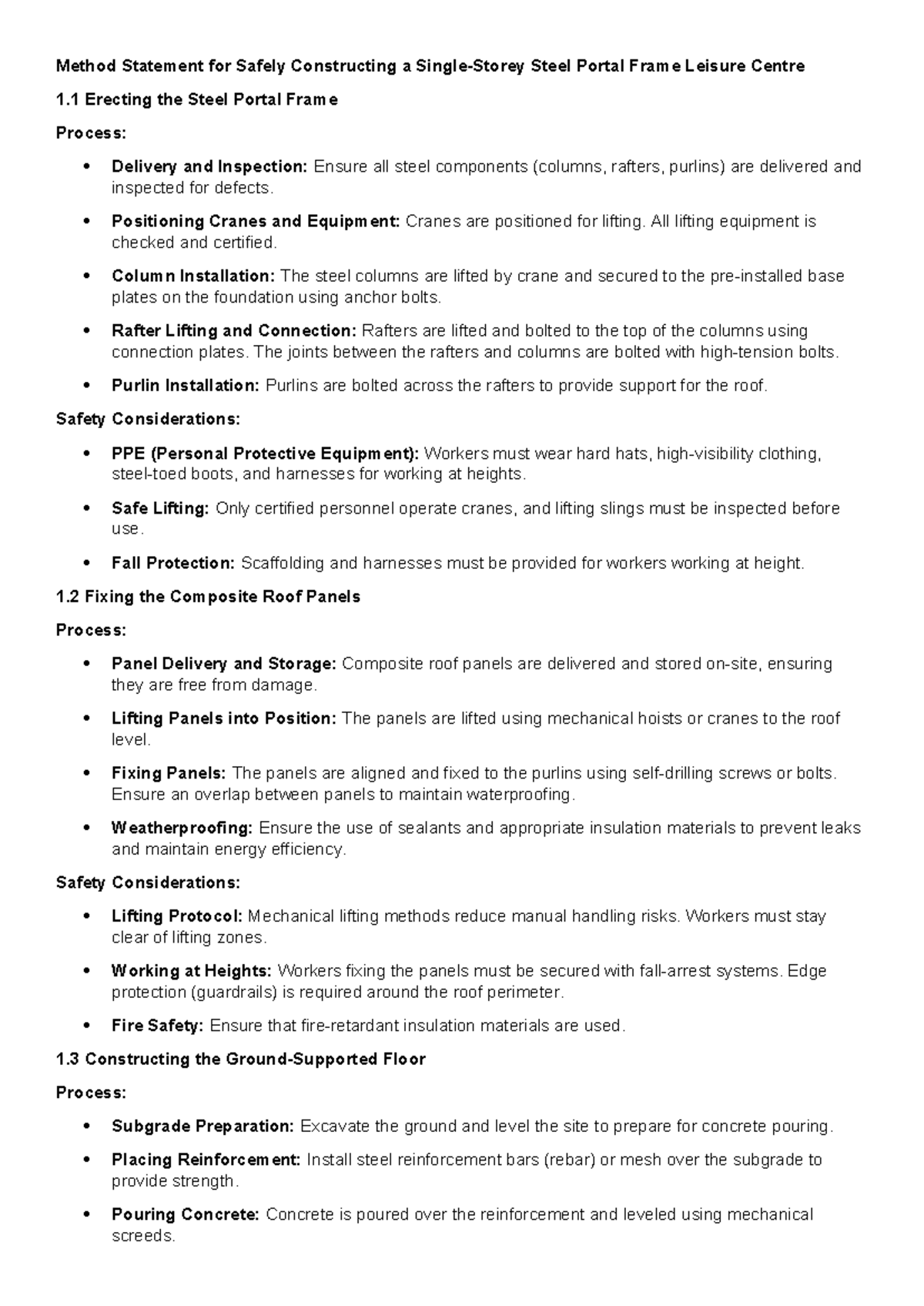 Method Statement for Safe Construction of Single-Storey Steel Frame ...