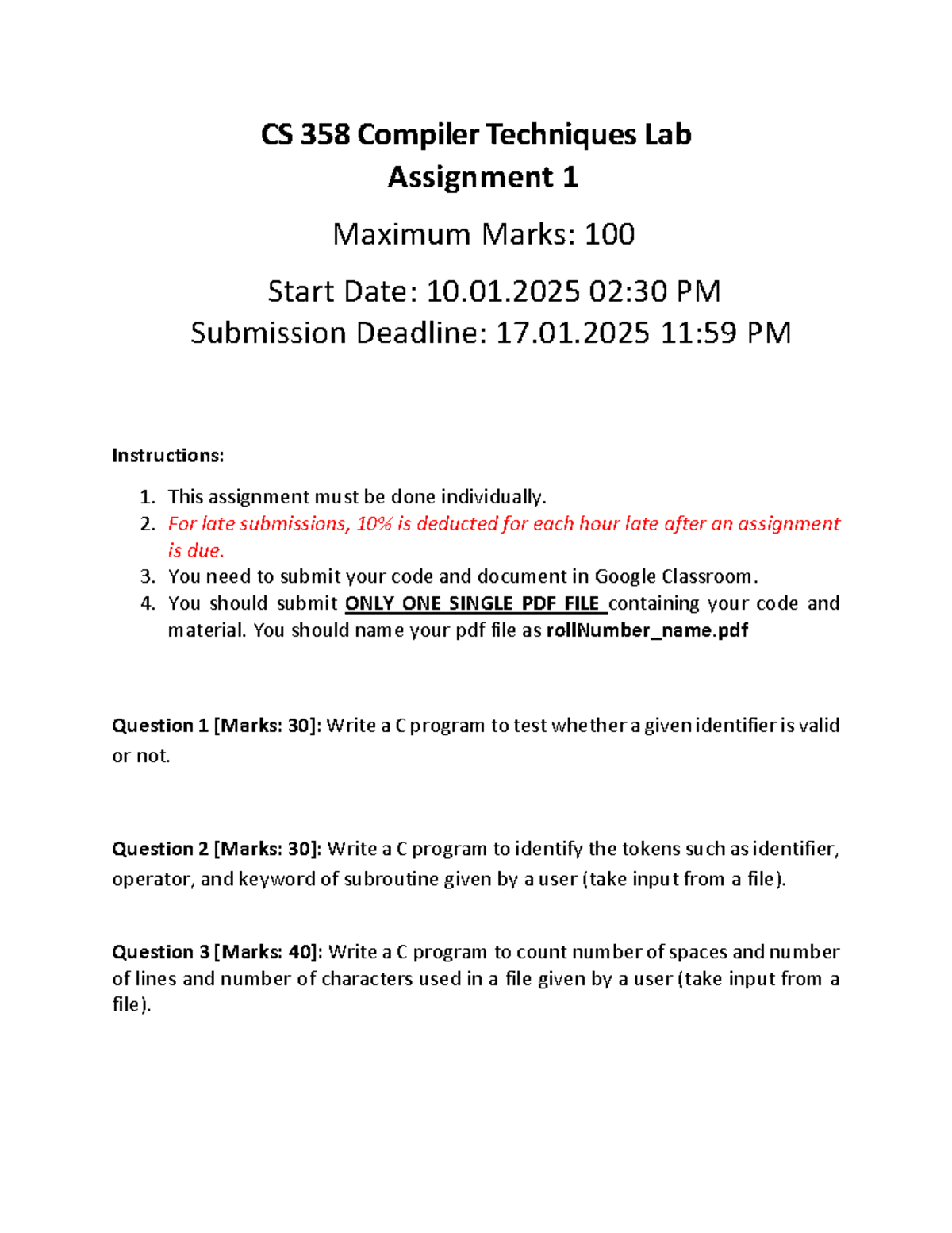 CS 35 Compiler Techniques Lab - Assignment 1 Instructions & Questions ...