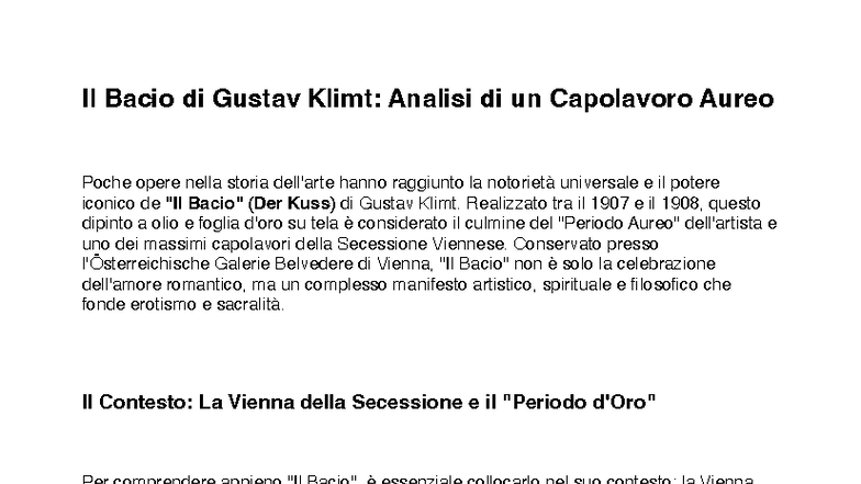 Analisi del Capolavoro "Il Bacio" di Gustav Klimt - Storia e Simbolismo ...