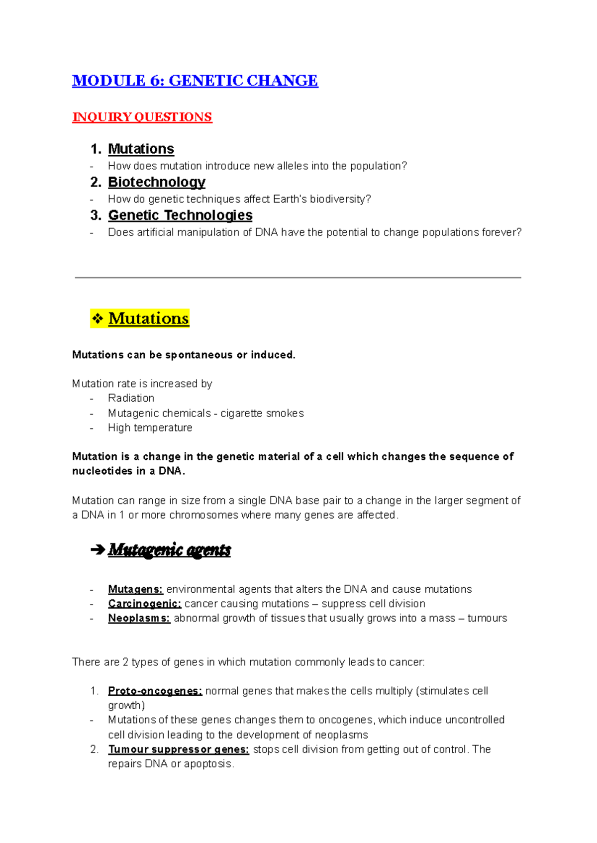 12BIO - MOD 6 - Genetic Change: Mutations and Biotechnology Insights ...