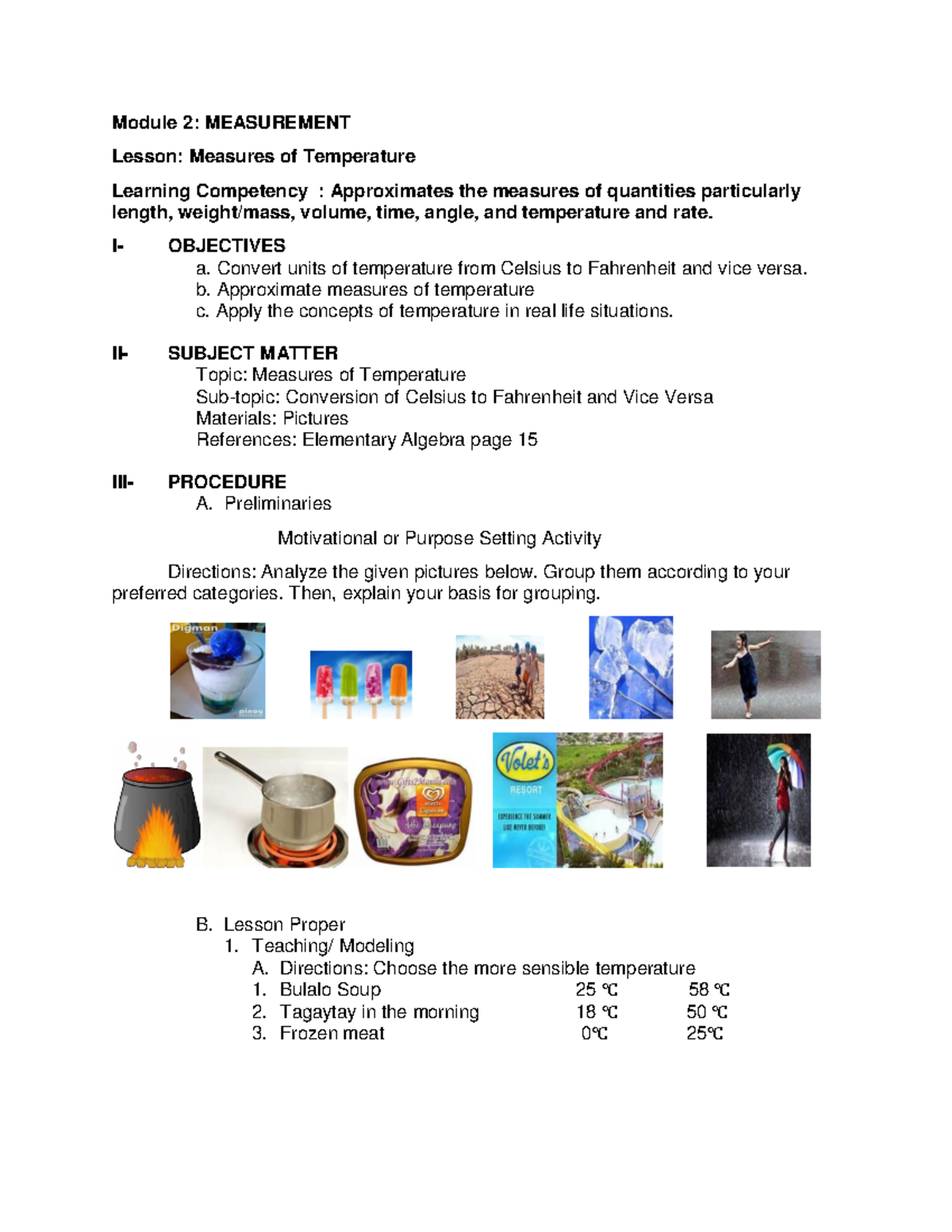 Q2-TG-3: Lesson on Temperature Measures & Conversions - Studocu