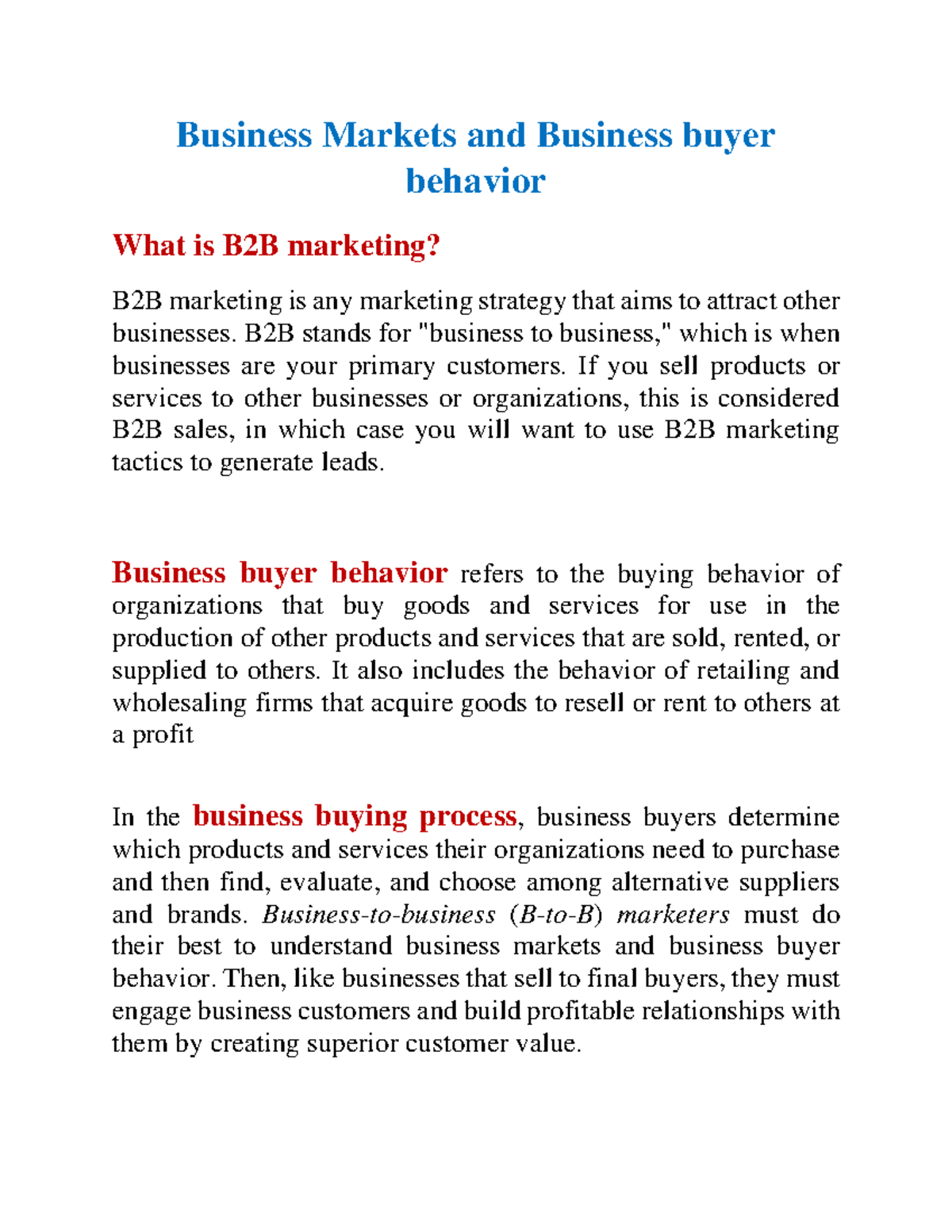 B2B Marketing & Business Buyer Behavior: Week 3 Class 1 Notes - Studocu